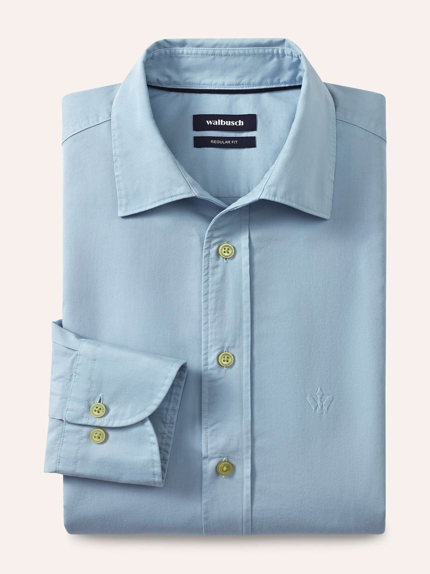 Walbusch Langarmhemd Herren Überfärber Baumwollhemd Regular Fit Langarm Garment-dyed Twill, Relax-Kragen, verdeckter Button-down