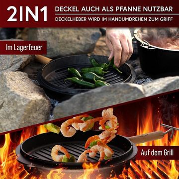 GUSSKÖNIG Grilltopf GUSSKÖNIG Dutch Oven Set [9L] mit 2in1 Deckelheber, Gusseisen (6-tlg)