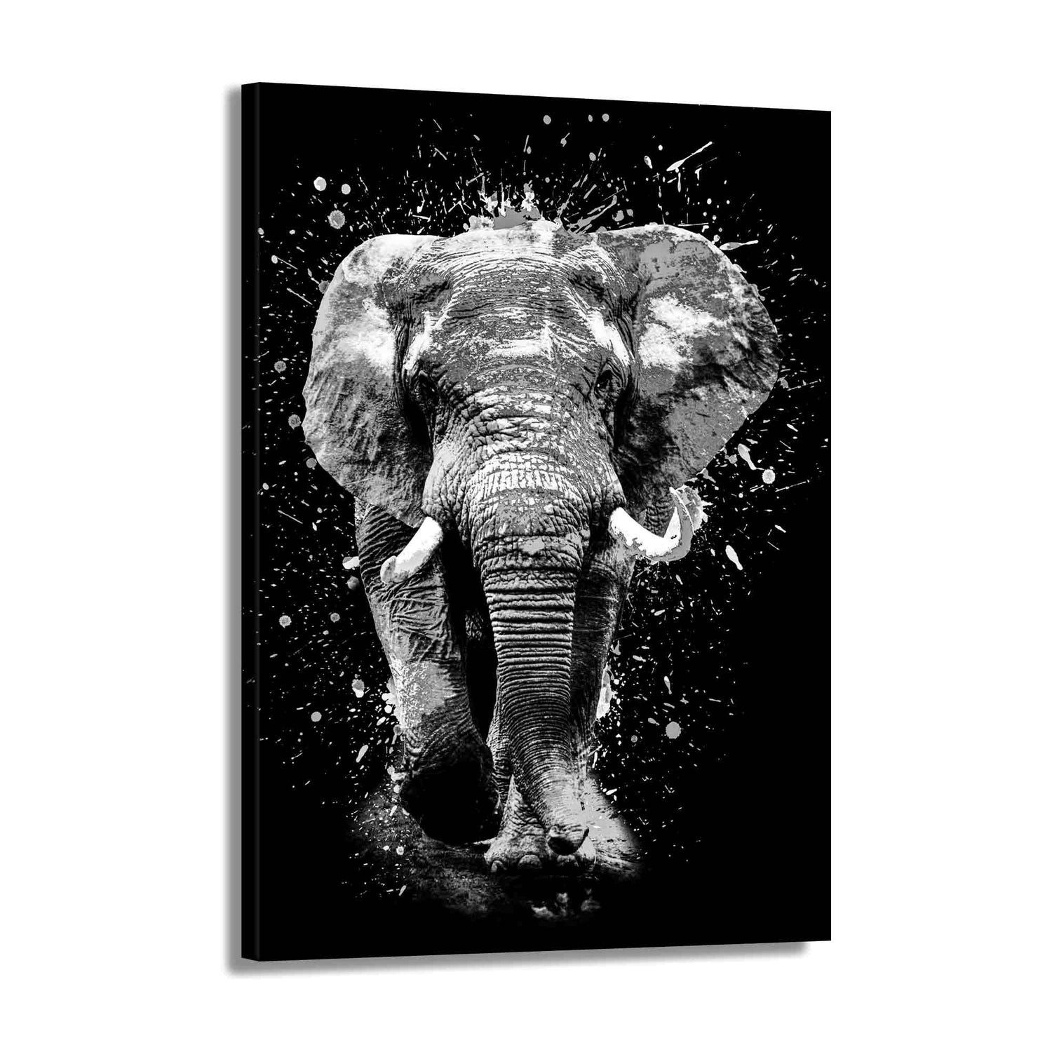 Artedinoi Leinwandbild Elefant schwarz weiß Pop Art Tier Wandbild Leinwandbild Kunst XL Deko, Elefant in Schwarz-Weiß