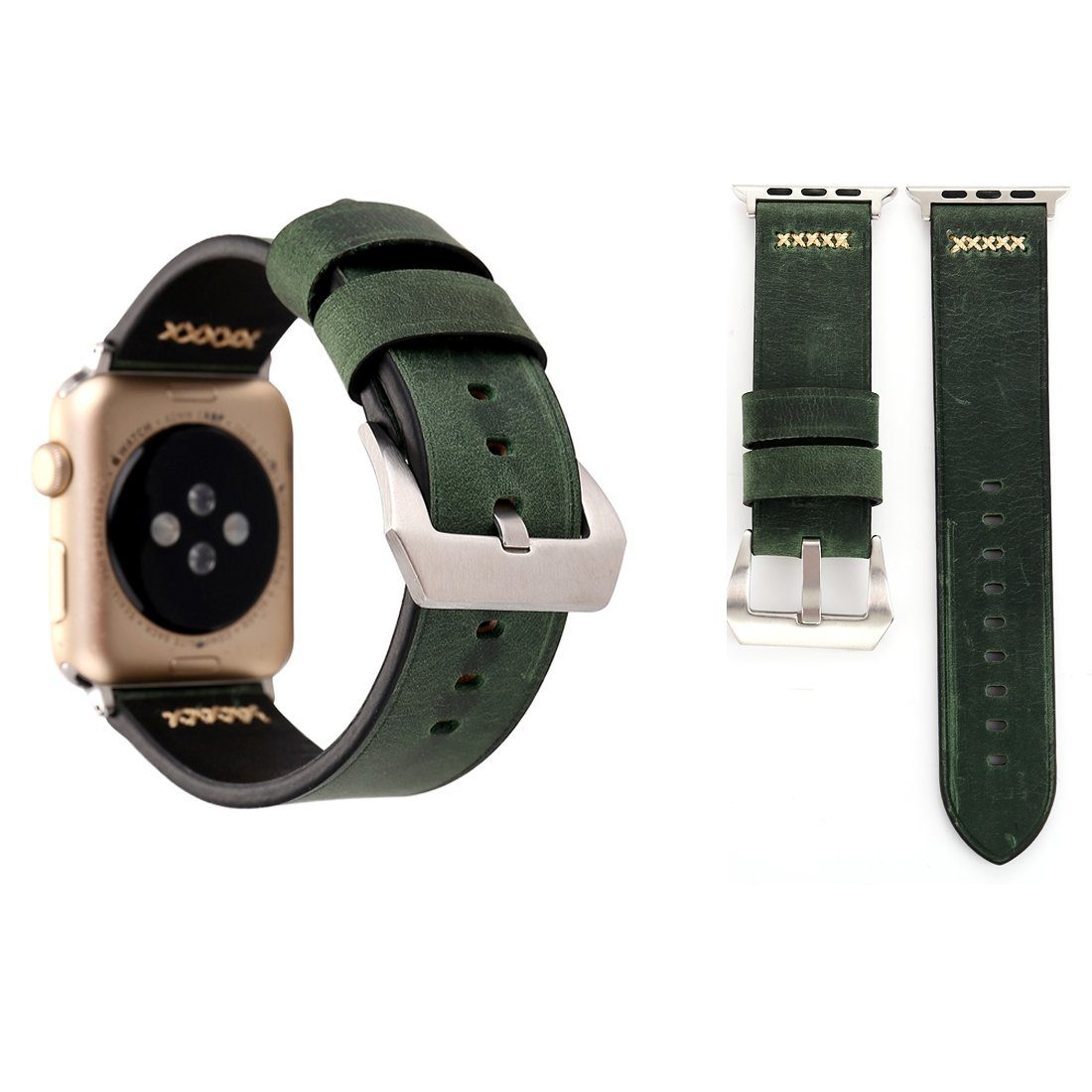 Wigento Smartwatch-Armband Echt-Leder Armband für Apple Watch Serie 1 / 2 /  3 38 mm Grün