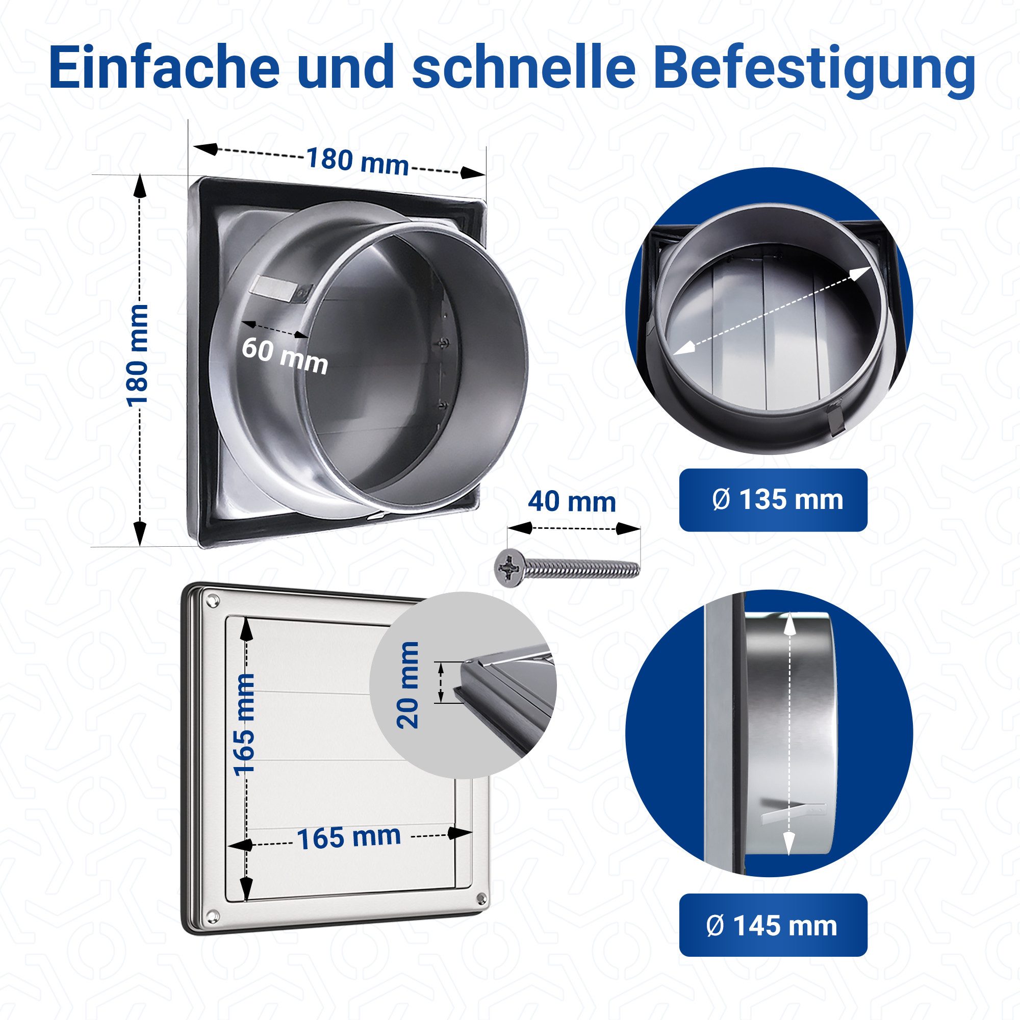 VIOKS Lüftungsgitter Jalousie Rund-Anschlusssystem 150erR Rückstauklappe, mit beweglichen Luftklappen für 150er Luftführungssysteme
