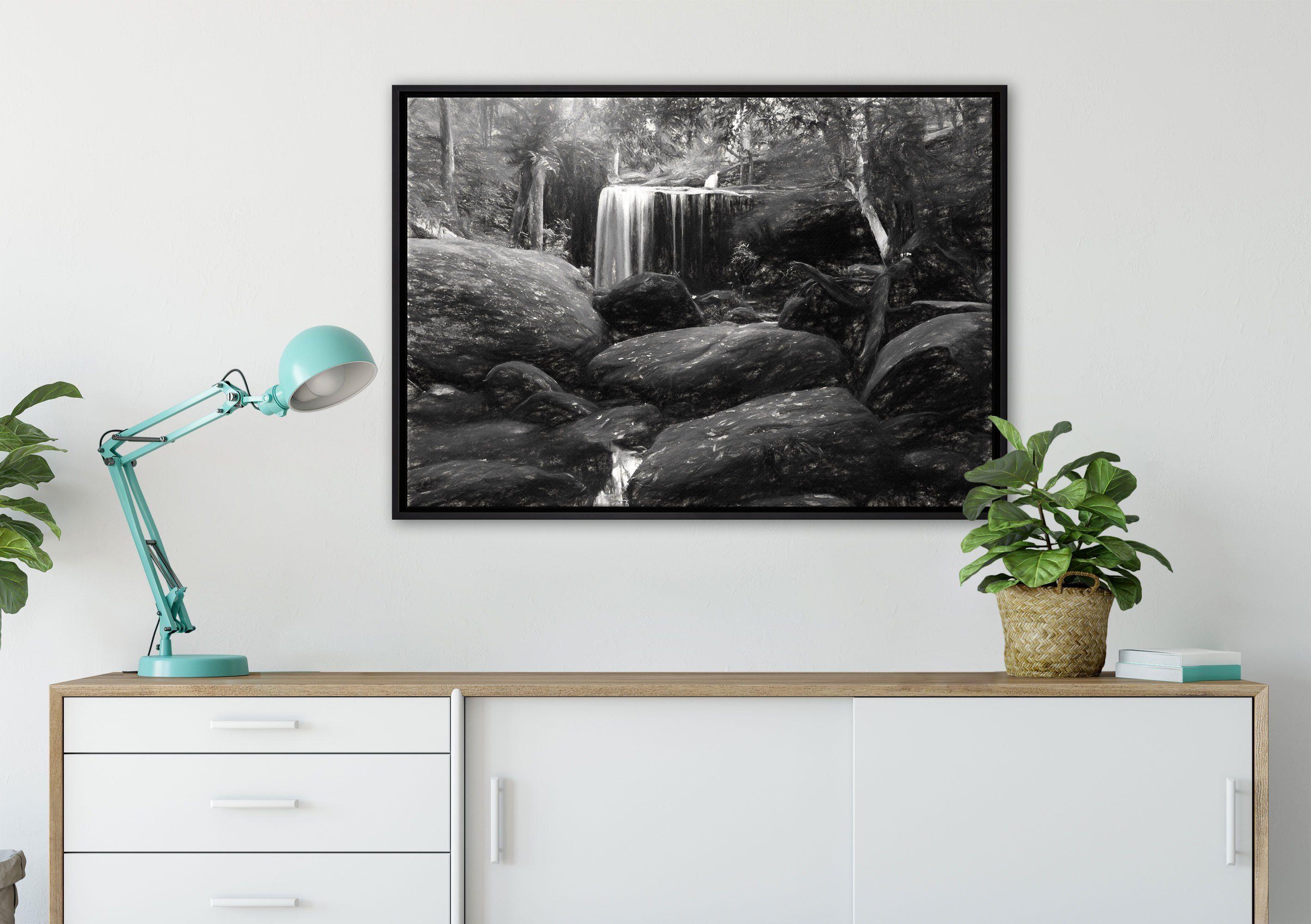 in inkl. Leinwandbild Leinwandbild Regenwald gefasst, einem Wanddekoration (1 Thailand, Pixxprint Schattenfugen-Bilderrahmen Zackenaufhänger in St), fertig bespannt,
