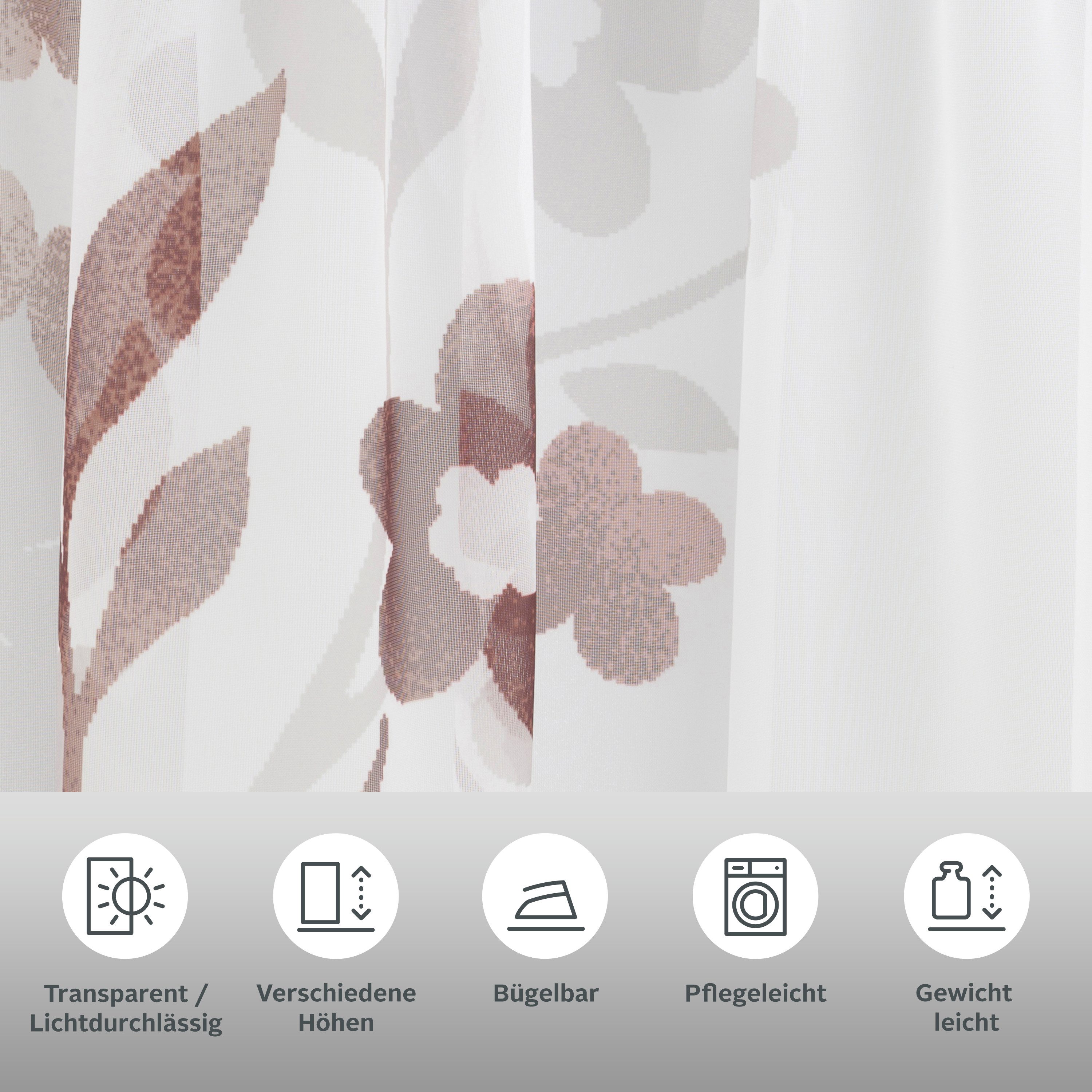 OTTO home Gardine Ina (2 St), Kräuselband, transparent, Voile, transparent, 2-er Set, einseitig bedruckt, Voile