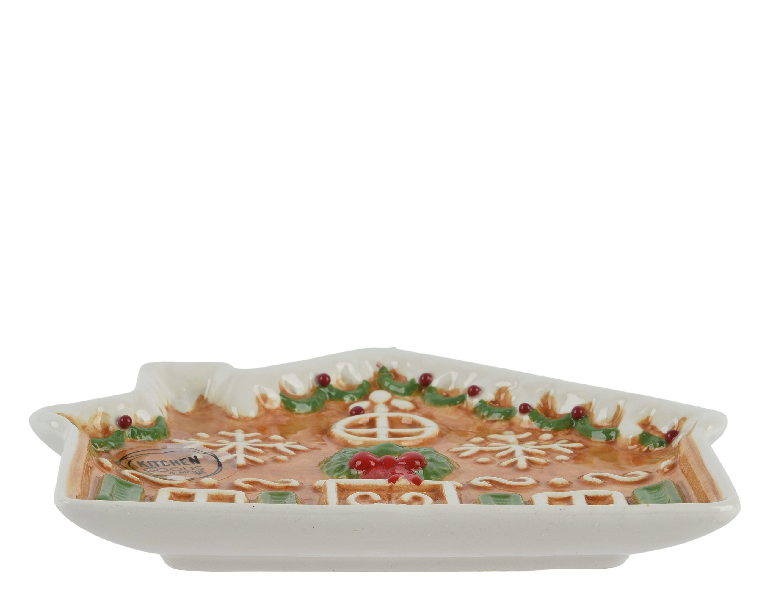 Kaemingk Dekoteller, Weihnachtsteller Lebkuchenhaus 14x15cm Keramik Braun