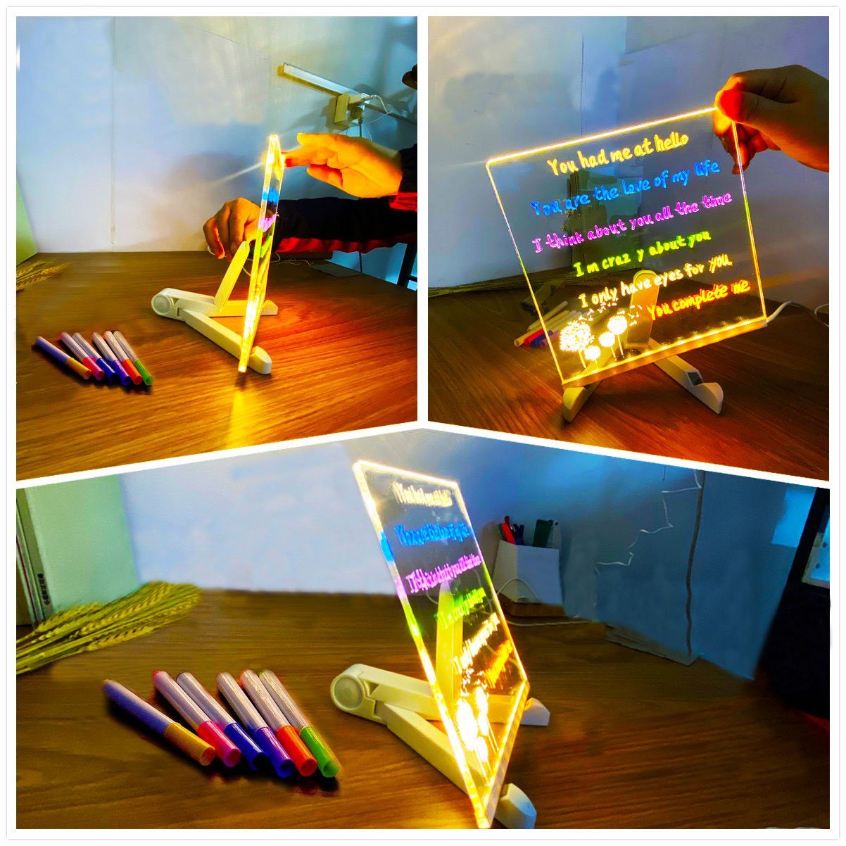 GmbH Heimbüros Acryl-Nachrichtentafel,für 7-Farben-Stift, Dekolicht LED integriert, leuchtende DTC mit LED-Nachrichtentafel LED fest Schulcafés,