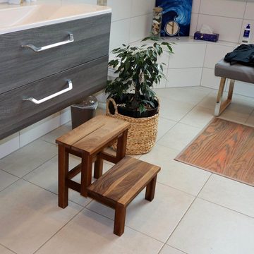 NATUREHOME Tritthocker ECO Holz Tritt Hocker Nussbaum geölt 40 x 40 x 40 cm (1 St), Handarbeit, Massivholz, Vegan