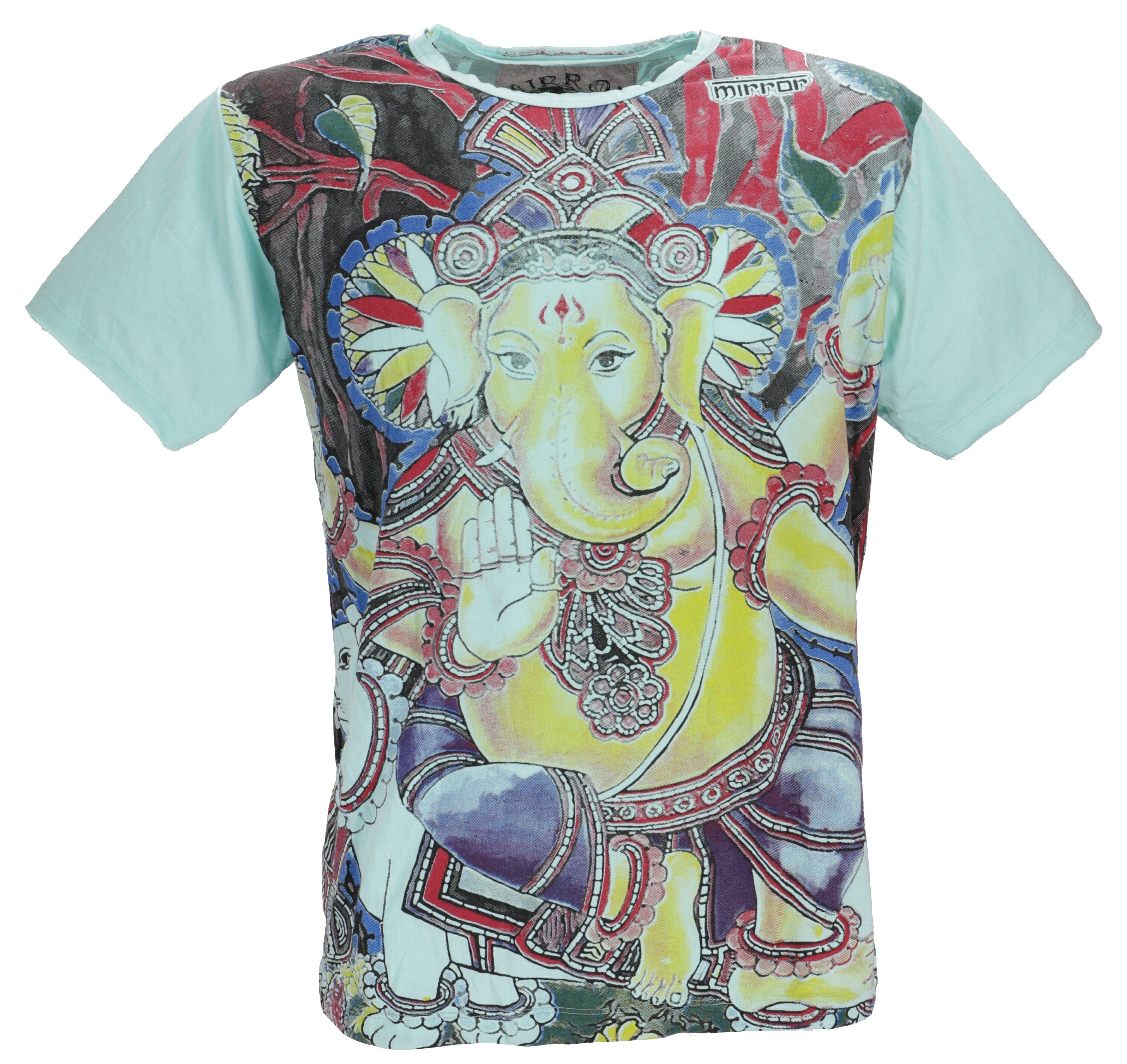 Guru-Shop T-Shirt Mirror T-Shirt - Ganesh mint Goa Style, Festival, alternative Bekleidung Ganesh / mint