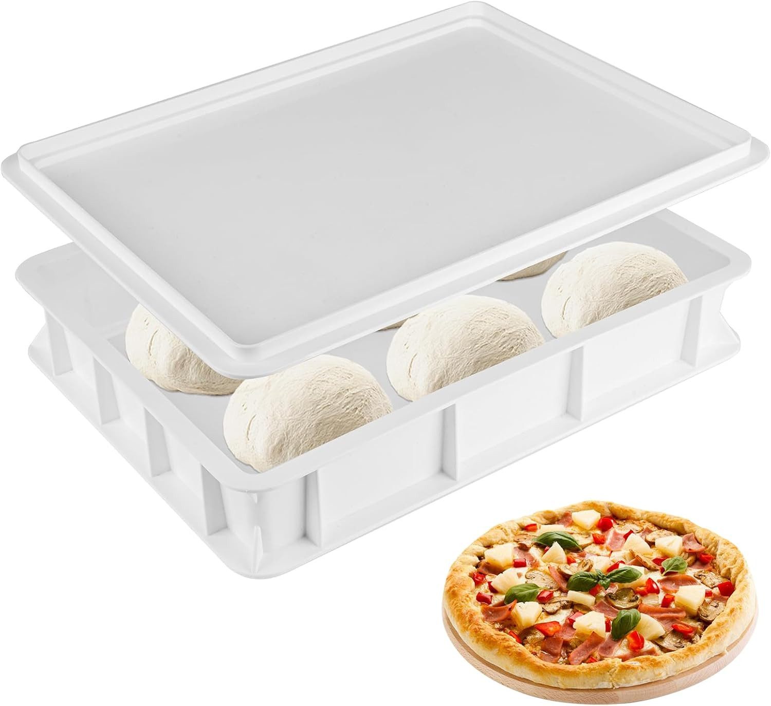 PFCTART Aufbewahrungsbox Pizzaballenbox mit Deckel 30×40×7,5 cm (Set, 1 St., Lebensmittelecht, Hygienisch & Spülmaschinenfest), Stapelbare Teigbox für Pizzateig, Sauerteig & Lebensmittel