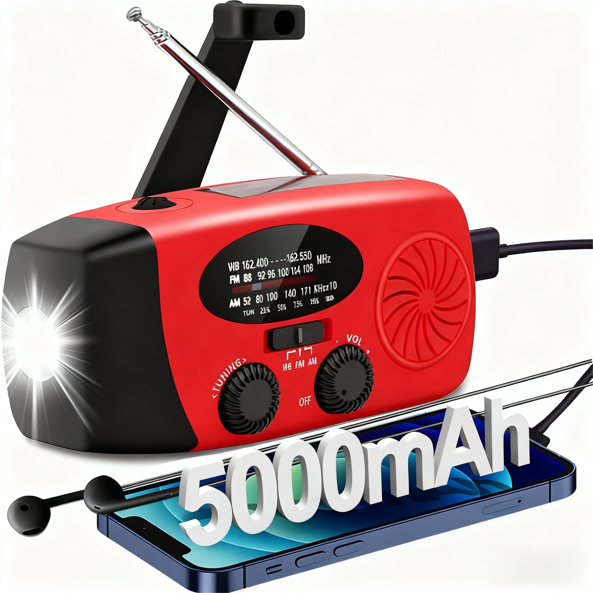 Forrlite Notfallradio, Kurbelradio, Solarradio, Campingradio mit Powerbank Notfallradio (AM/FM-Radio mit Taschenlampe, SOS-Alarm und Handy-Ladefunktion)