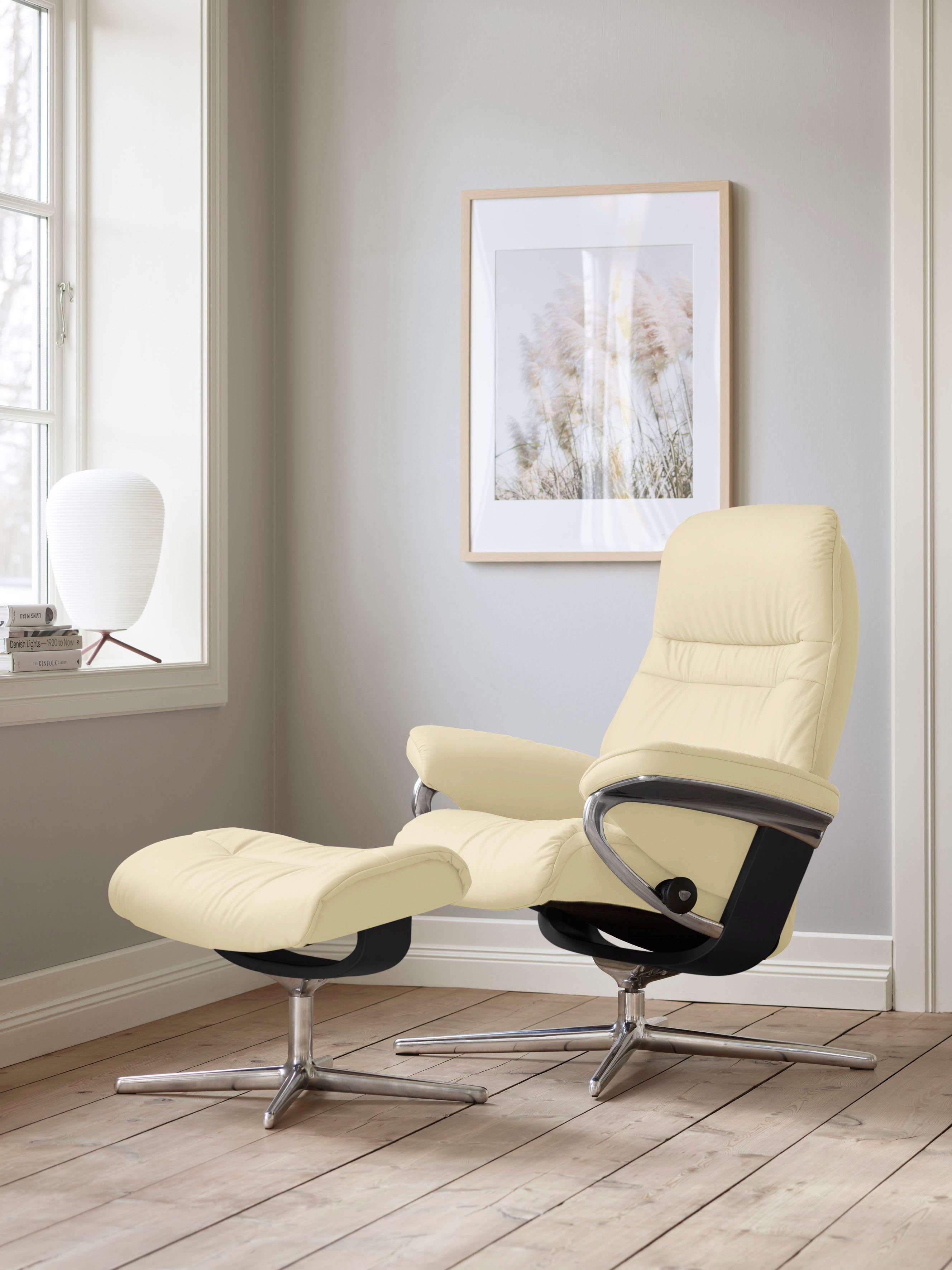 Stressless® Relaxsessel Sunrise (Set, Relaxsessel mit Hocker), mit Hocker, mit Cross Base, Größe S, M & L, Holzakzent Schwarz