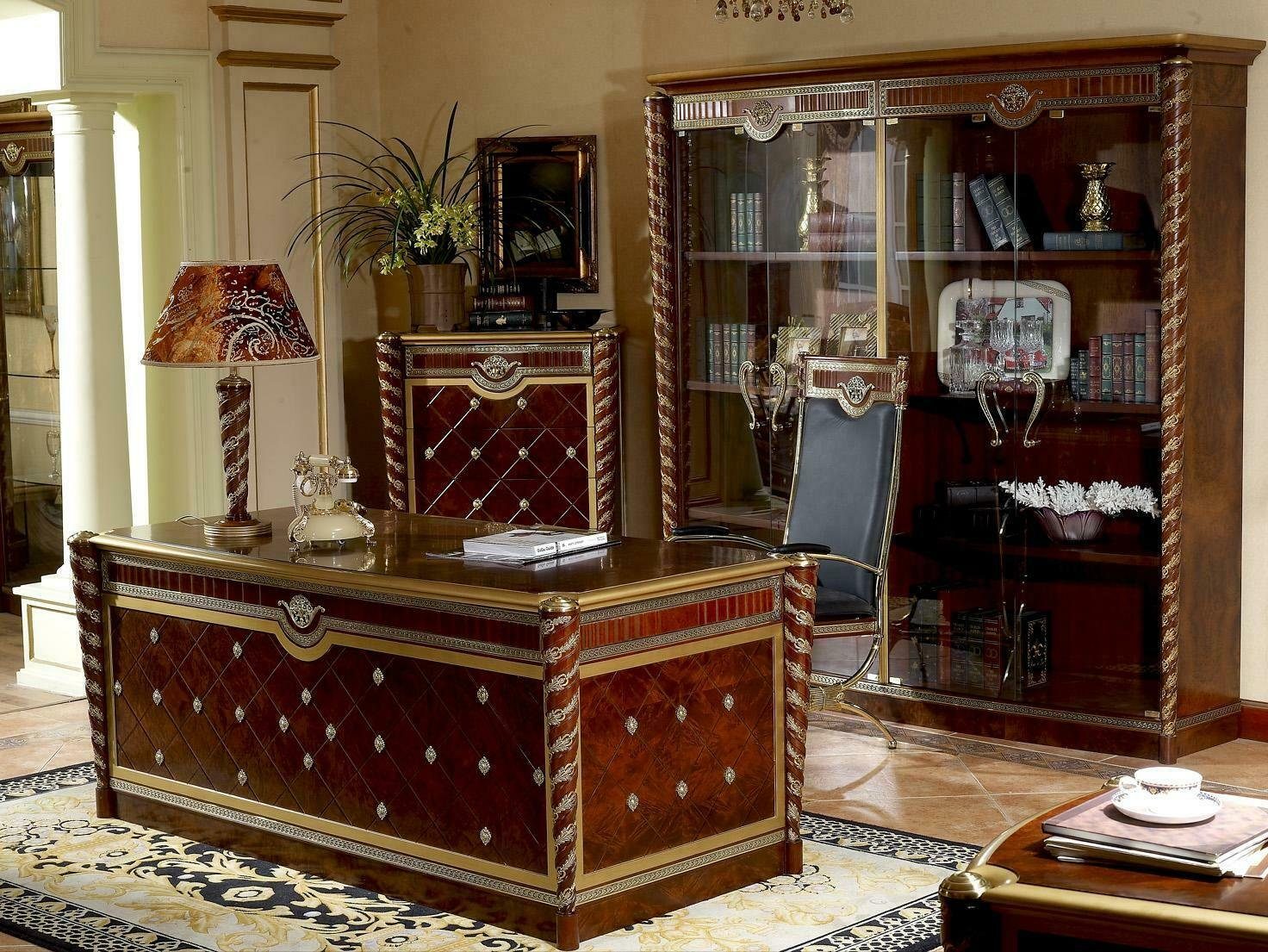 Schreibtisch Schrank Schreibtisch, Luxus Edles Sessel Set JVmoebel Büro Zimmer