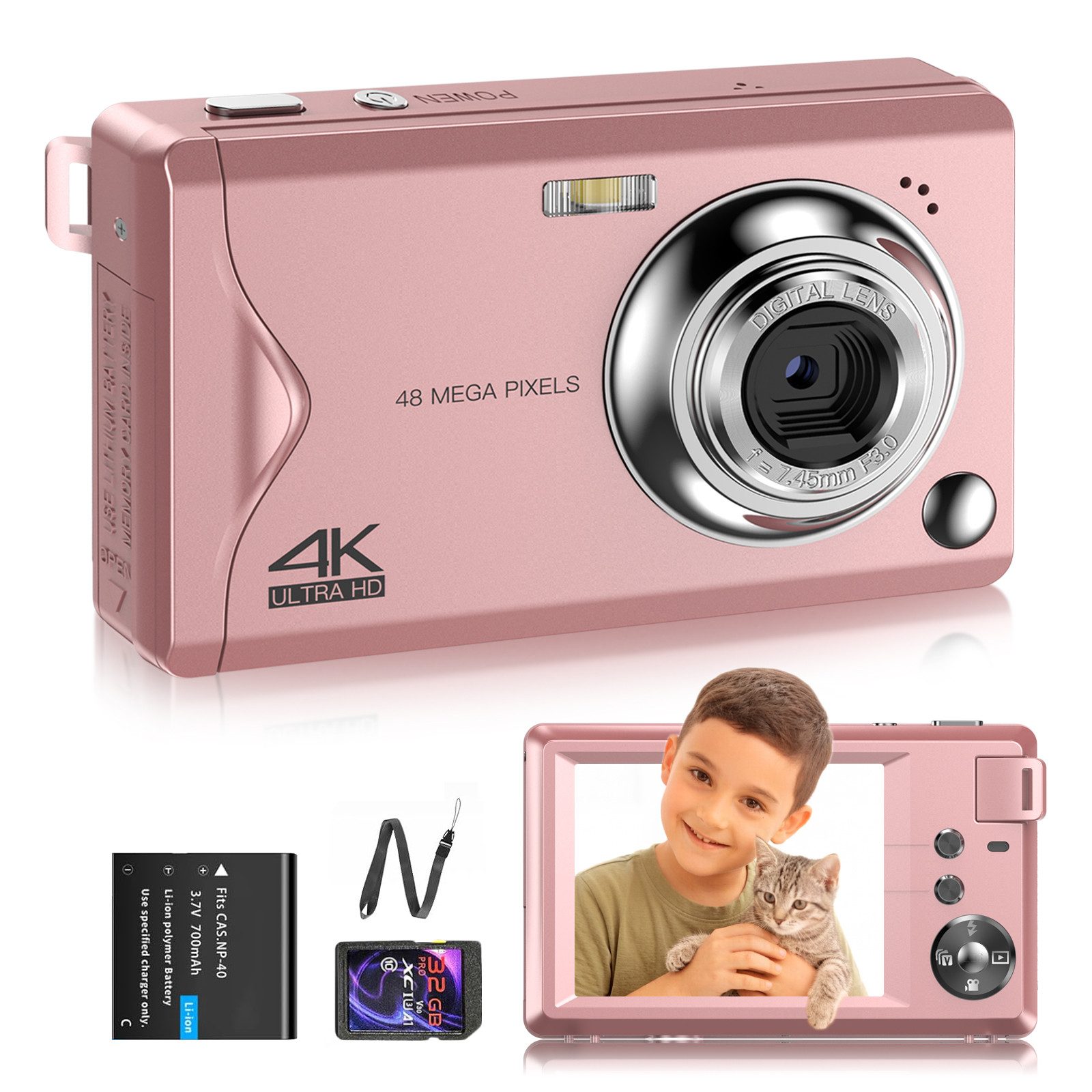 FANNOU Digitalkamera, 48MP 1080P FHD Fotokamera mit 3,0 Zoll Bildschirm Kompaktkamera (16X Digitalzoom Tragbar Kompaktkamera, mit 32GB TF-Karte)