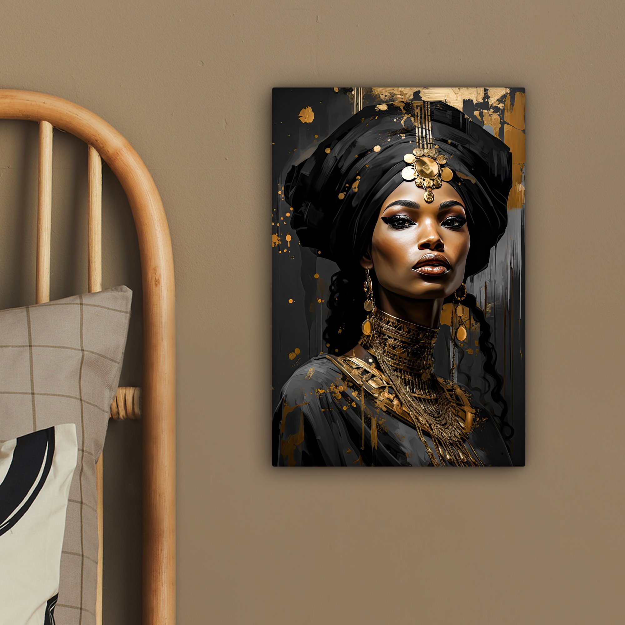 Schwarz (1 Frau - Leinwandbild 20x30 cm Gold St), Zackenaufhänger, - Porträt, - bespannt Leinwandbild inkl. Luxus - Gemälde, OneMillionCanvasses® fertig