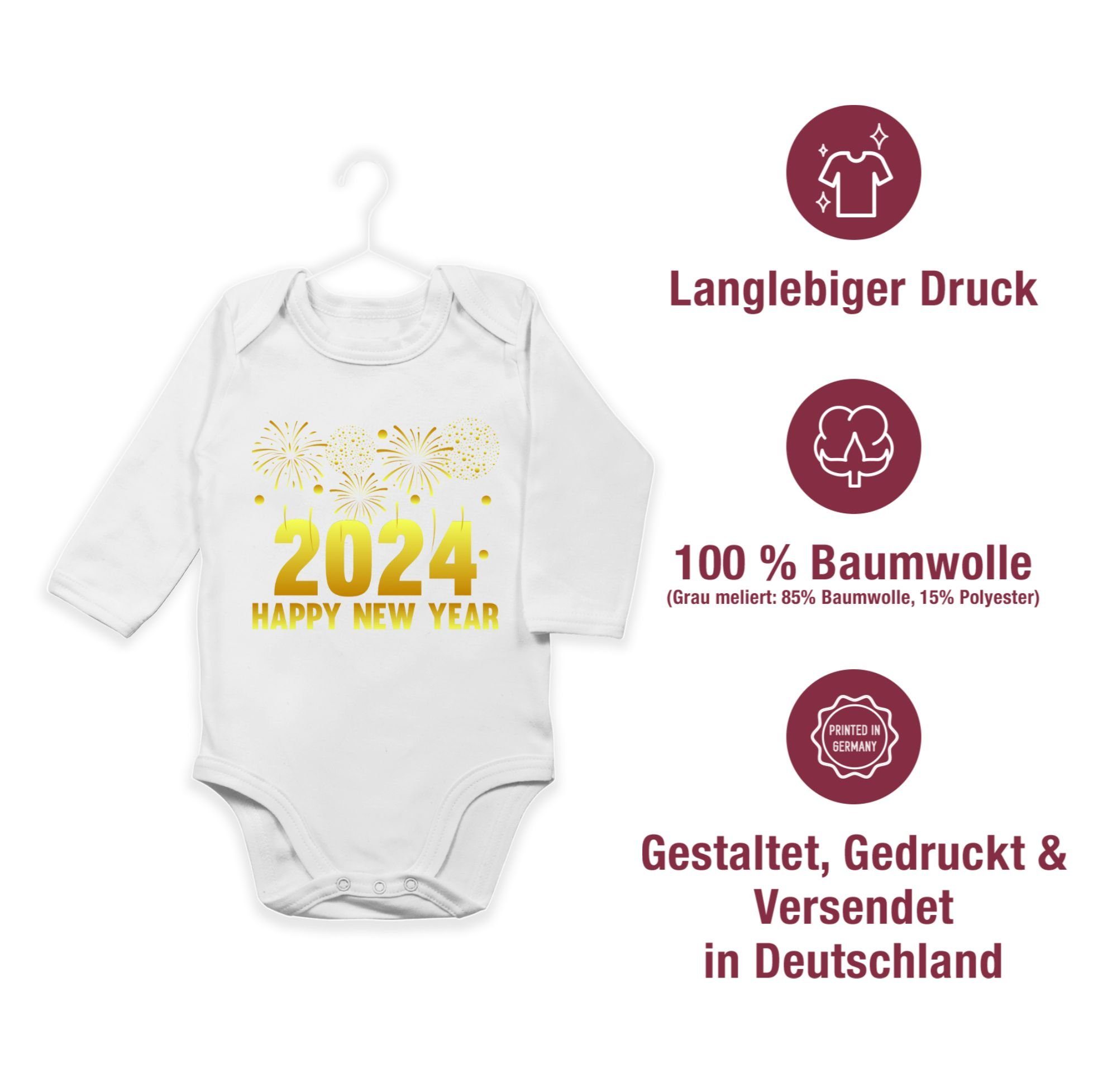 New Baby 2024 2 Feuerwerk Shirtracer Weiß Year Shirtbody Silvester Happy gold