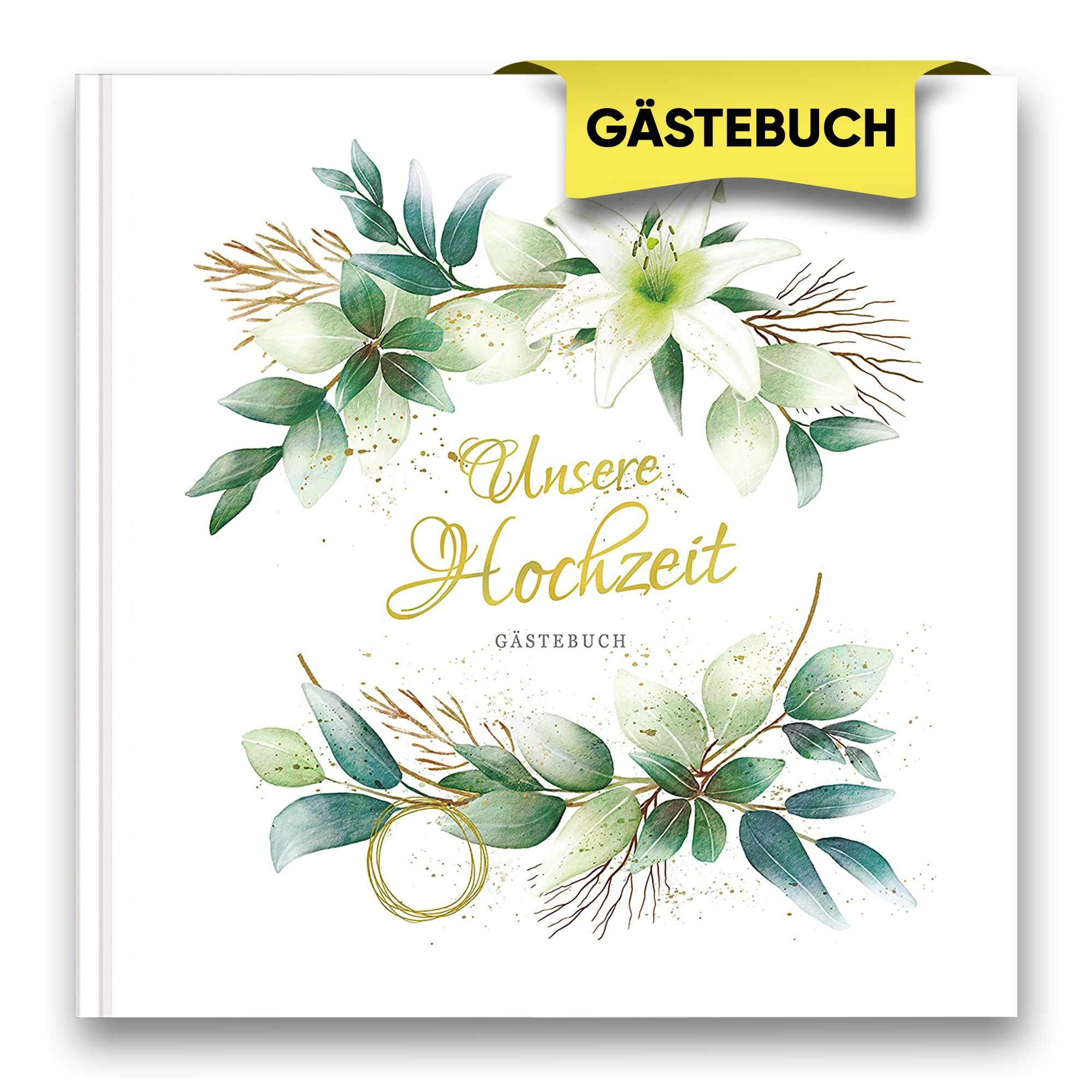 Gästebuch 21x21cm, Fadenbindung, LifeDesign Hochzeit, Hochzeitsbuch, Notizbuch stabile Papier zur Hardcover, edles