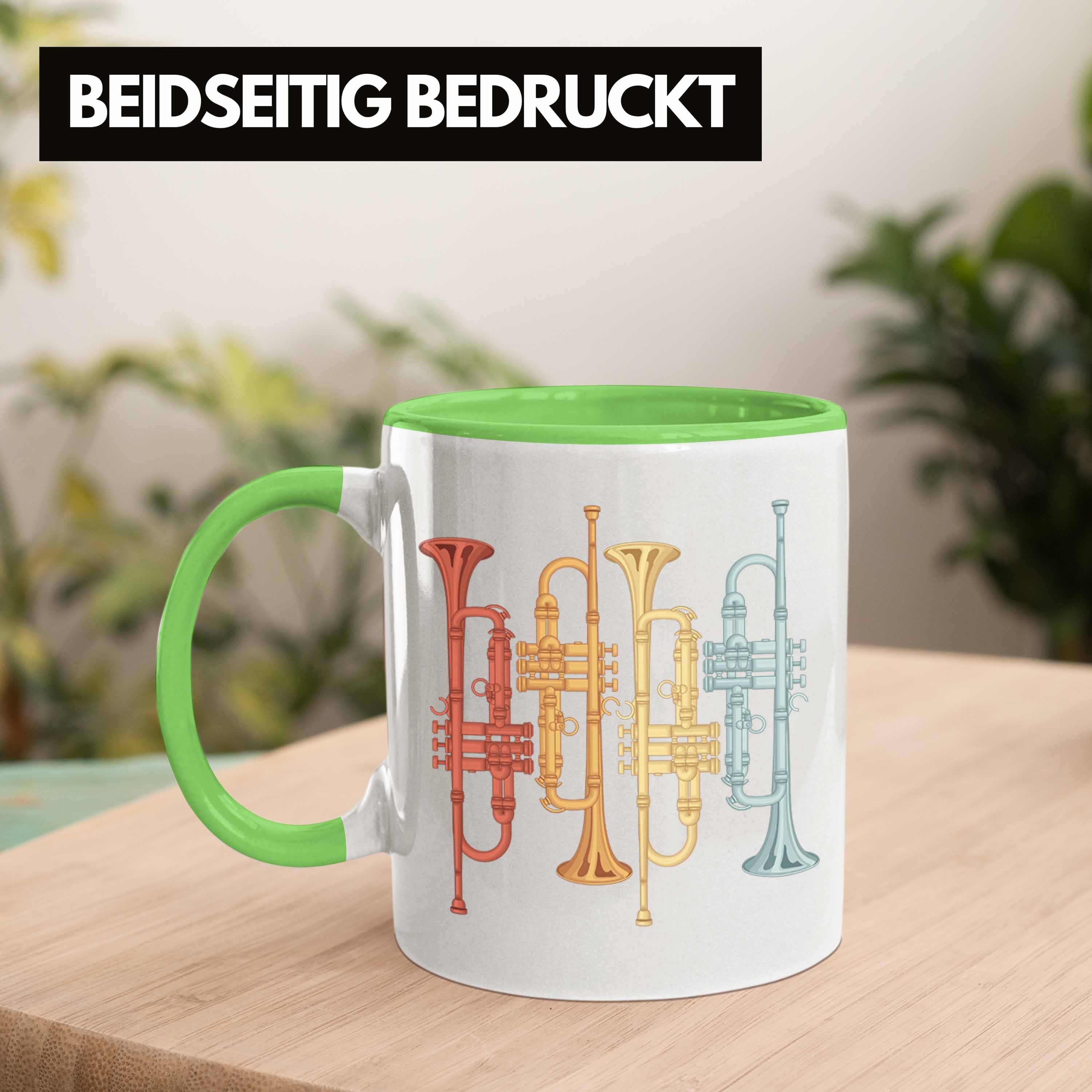 Trendation Tasse Trompete Tasse Geschenk Graf Kaffee-Becher Retro Posaune für Posaunist Grün