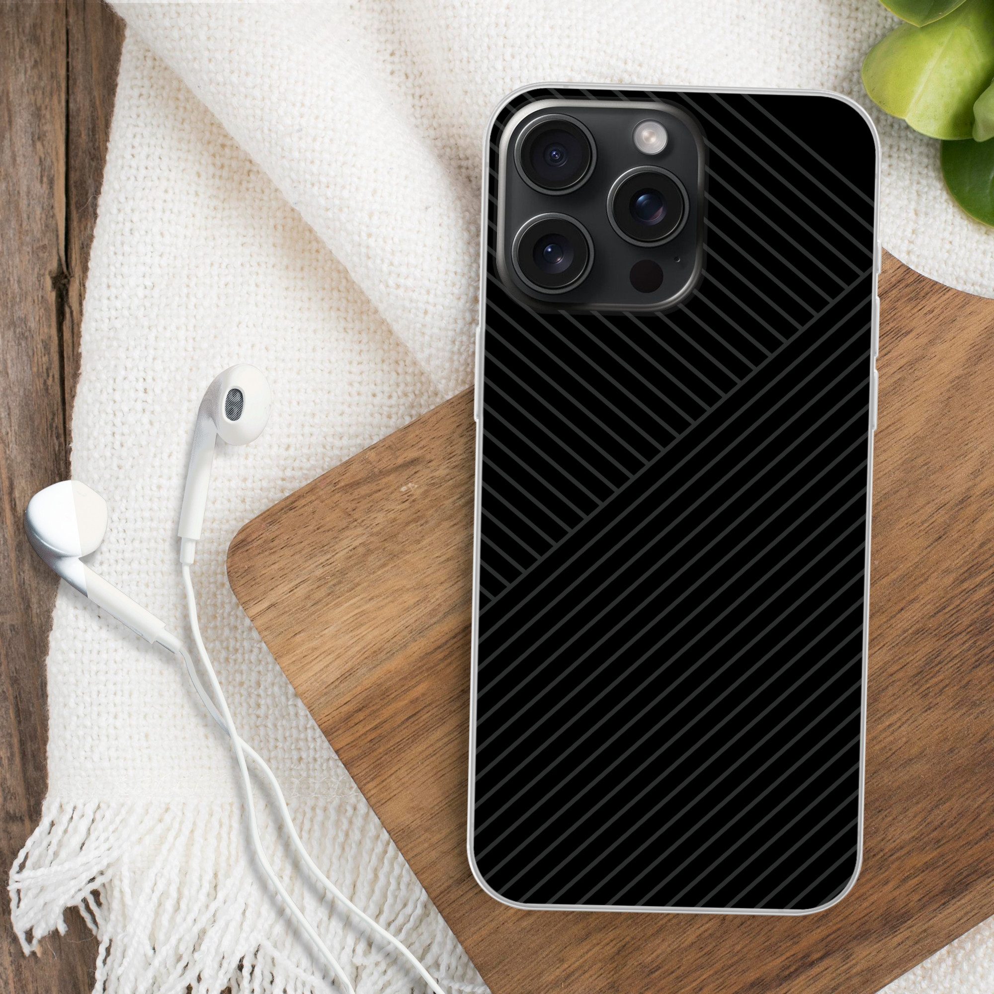 MuchoWow Handyhülle für Apple iPhone 15 Pro Max Linien - Abstrakt - Schwarz - Grau - Minim, Smartphone-Bumper, Print, Handy Schutzhülle Dünn
