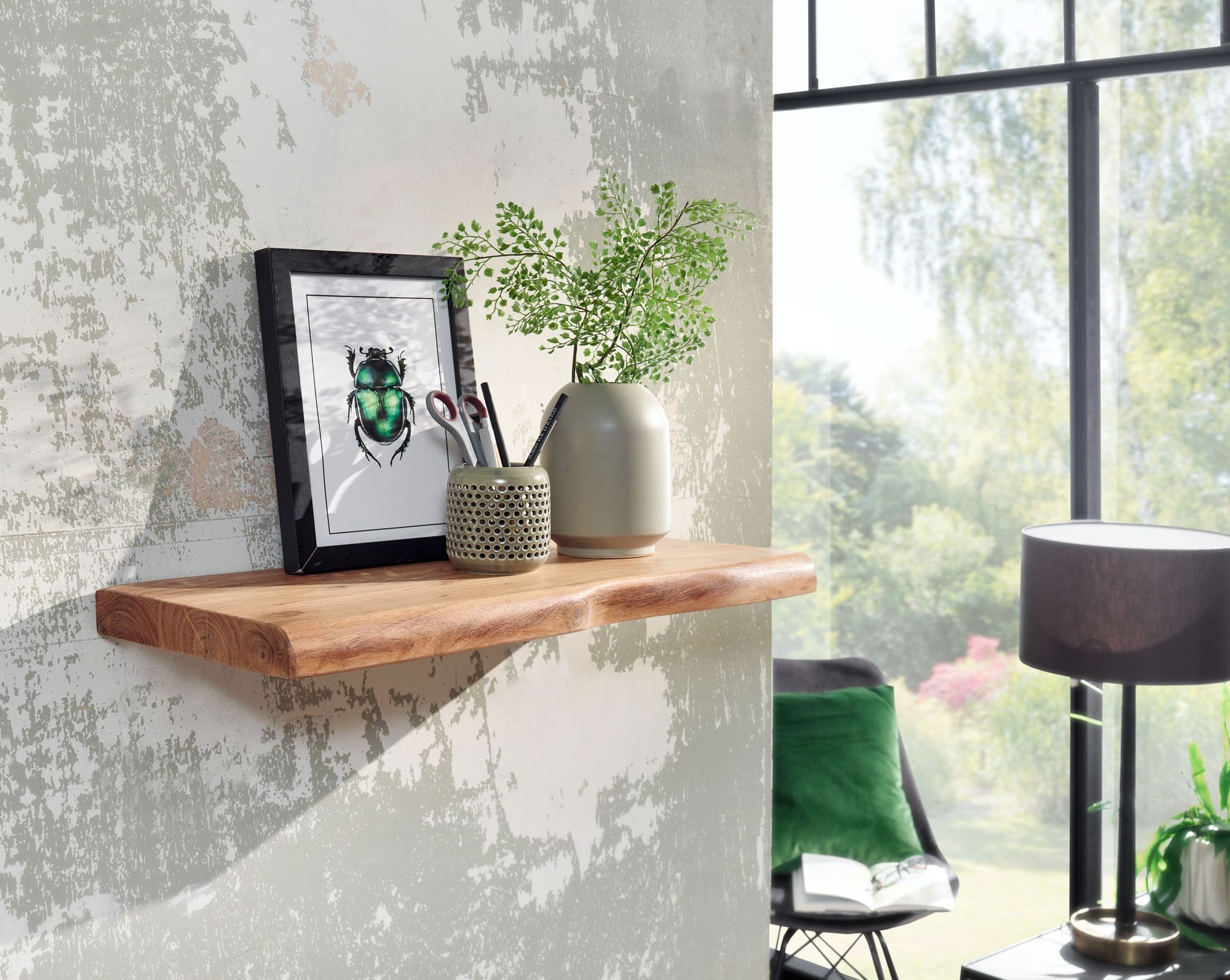 FINEBUY Wandregal FB31352 Baumkante Akazie Holz Schweberegal Regal Massiv H günstig online kaufen