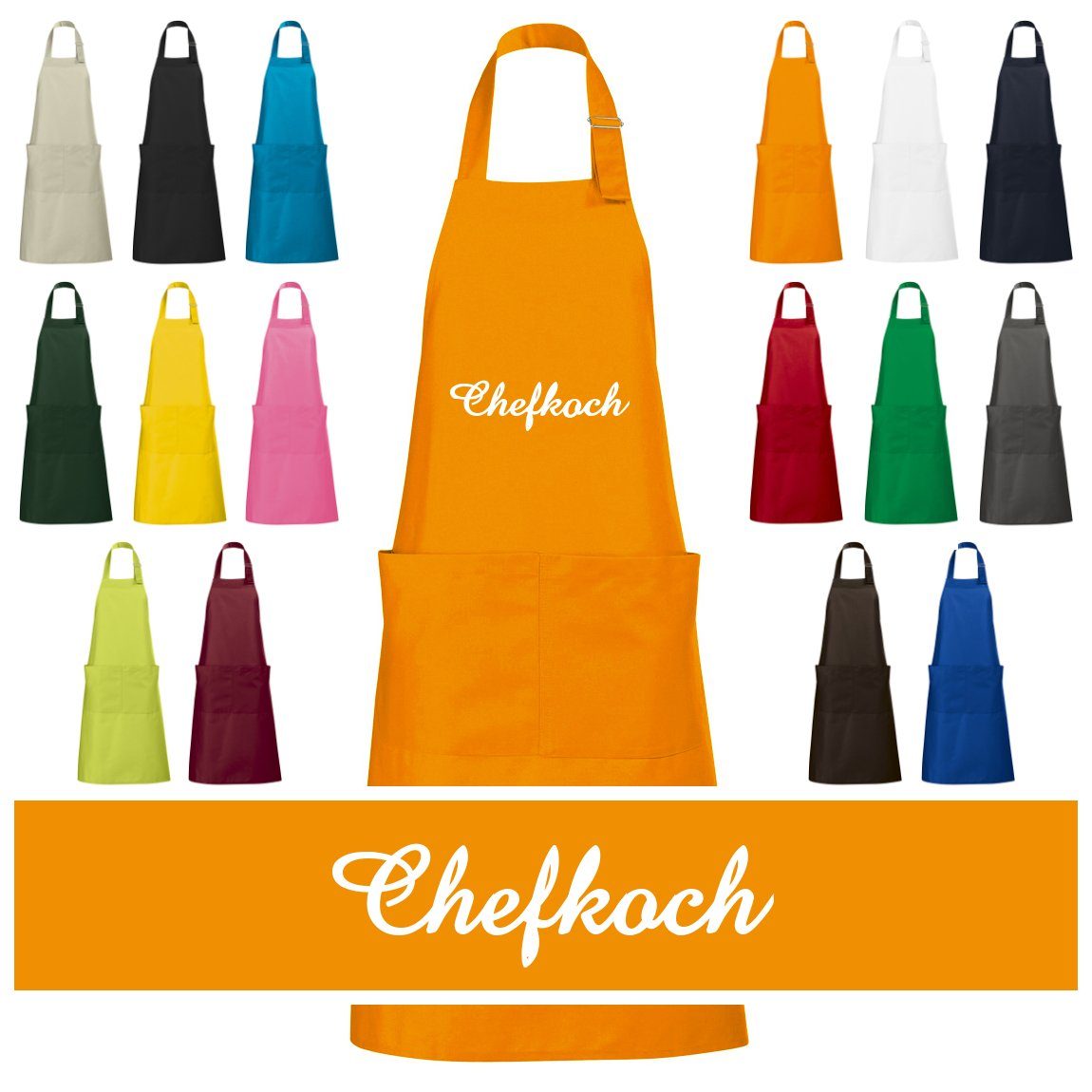 Schnoschi Kochschürze Hochwertige Küchenschürze mit Chefkoch bestickt, Stickerei mit Chefkoch