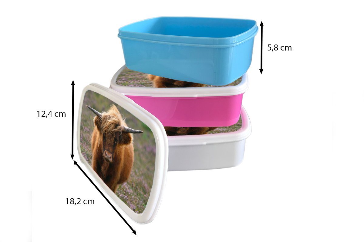 Lunchbox - Erwachsene, (2-tlg), Schottische Mädchen Kinder Hochlandbewohner Heidelandschaft Kunststoff, MuchoWow - und Jungs für Tiere, für und Brotdose, weiß Brotbox