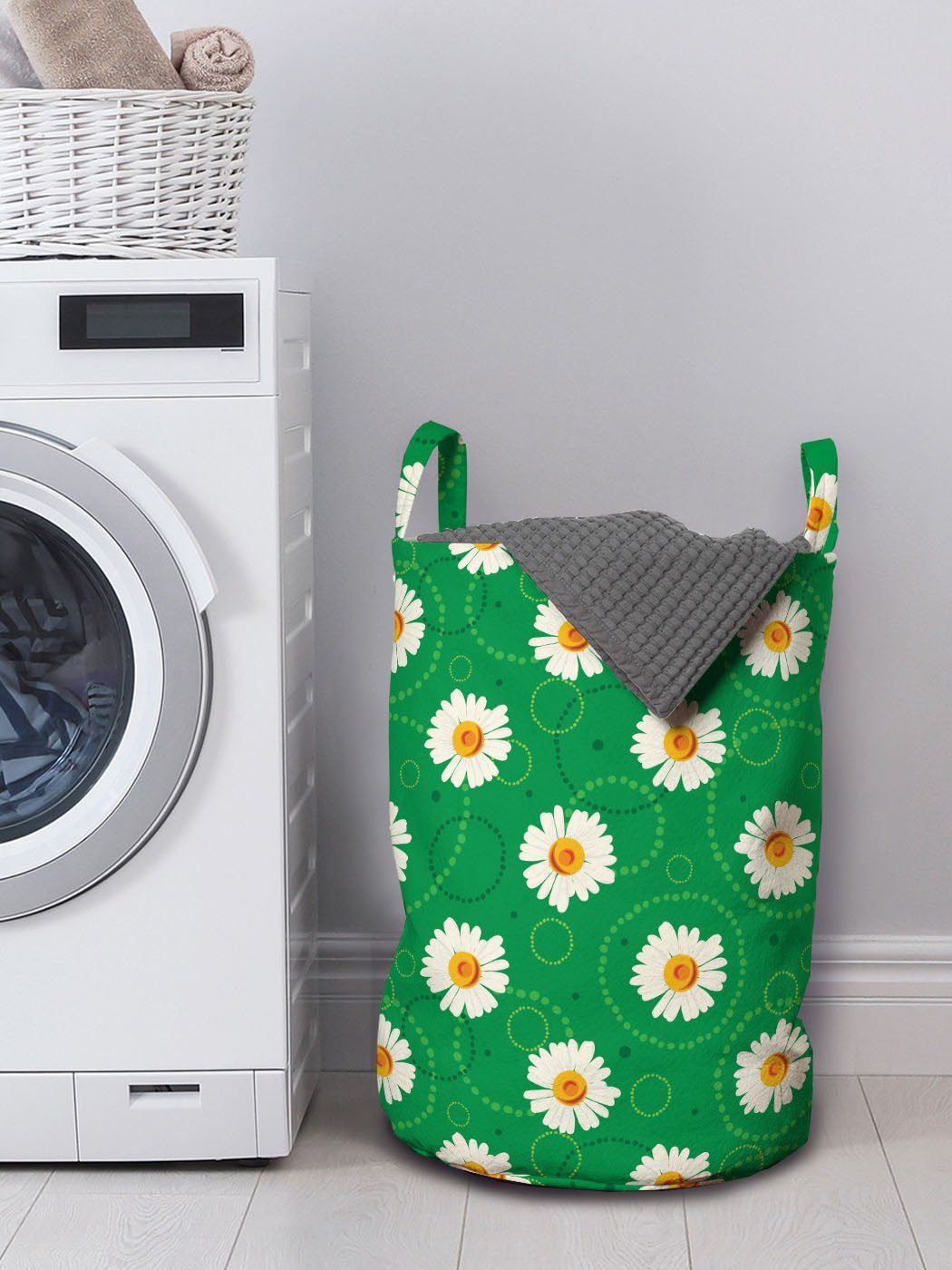 Abakuhaus Wäschesäckchen Wäschekorb mit Griffen Waschsalons, Blumen und für Kamillen Kreise Kordelzugverschluss Kunst