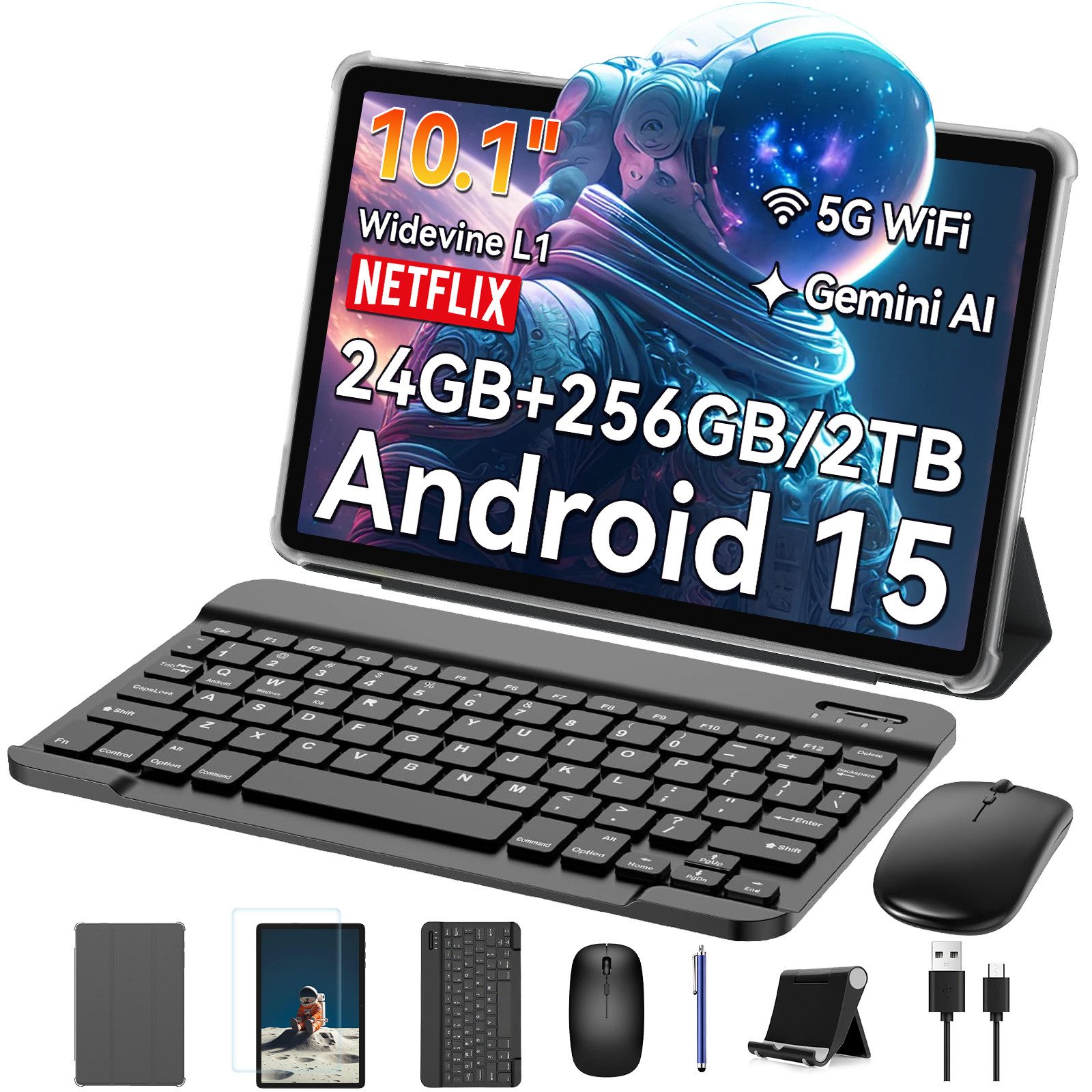 TABWEE T20 10" Android 15 256GB WiFi Set Tablet (10", 256 GB, Android 15, Android 15, mit Stift/Maus/Tastatur, Gemini Al Magic)