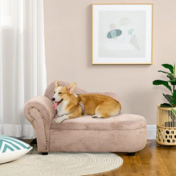 PawHut Tierbett Hundesofa, Haustiersofa Hundesessel mit Holzbeine Katzensofa, Beige, Samt, 80L x 40B x 46H cm