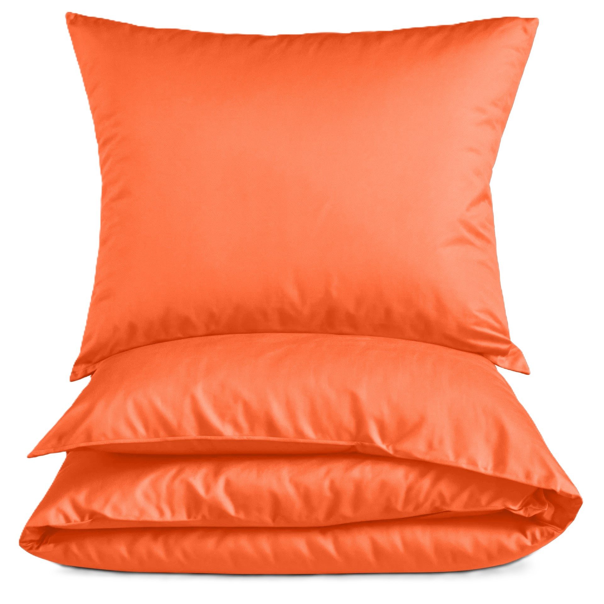 Carpe Sonno Bettwäsche Mako Satin 135x200 155x220 Baumwolle Bettzeug Einfarbig Bettwäsche Uni, Mako-Satin, 2 teilig, Ganzjahres Bettwaren Pflegeleicht Всеrgiker Bettbezug Uni Orange