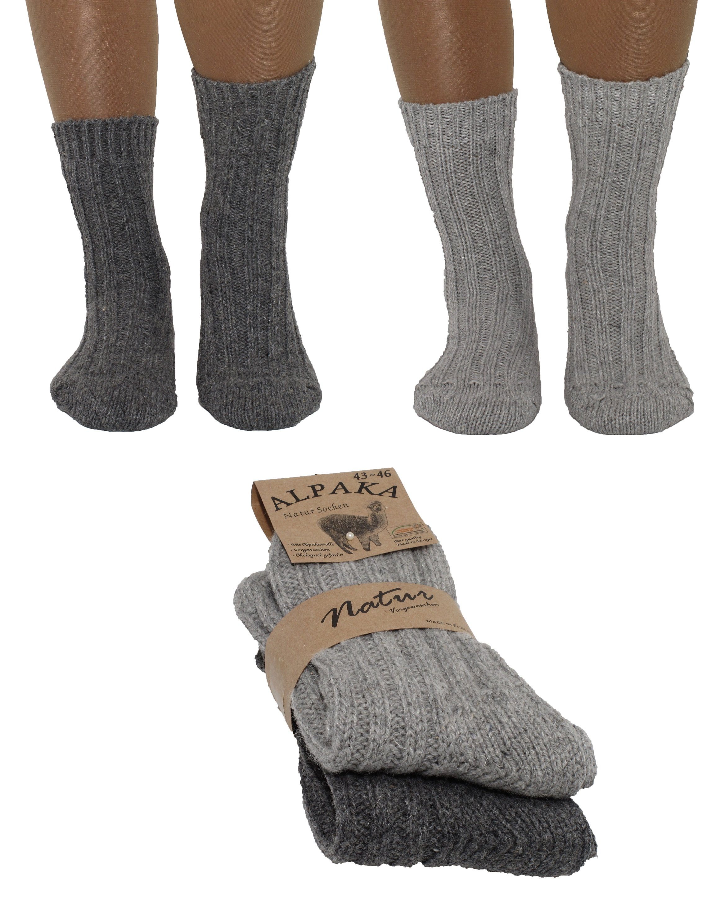 Markenwarenshop-Style Socken 2 Paar Alpaka Winter Socken Schafswolle Wollsocken gestrickt Strümpfe