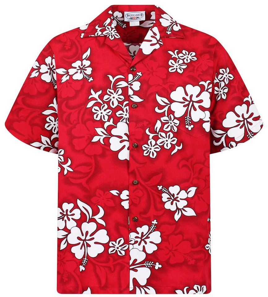Pacific Legend Hawaiihemd "Hibiscus Royale" Herren Kurzarm Baumwolle Kokosknöpfe Original Hawaii