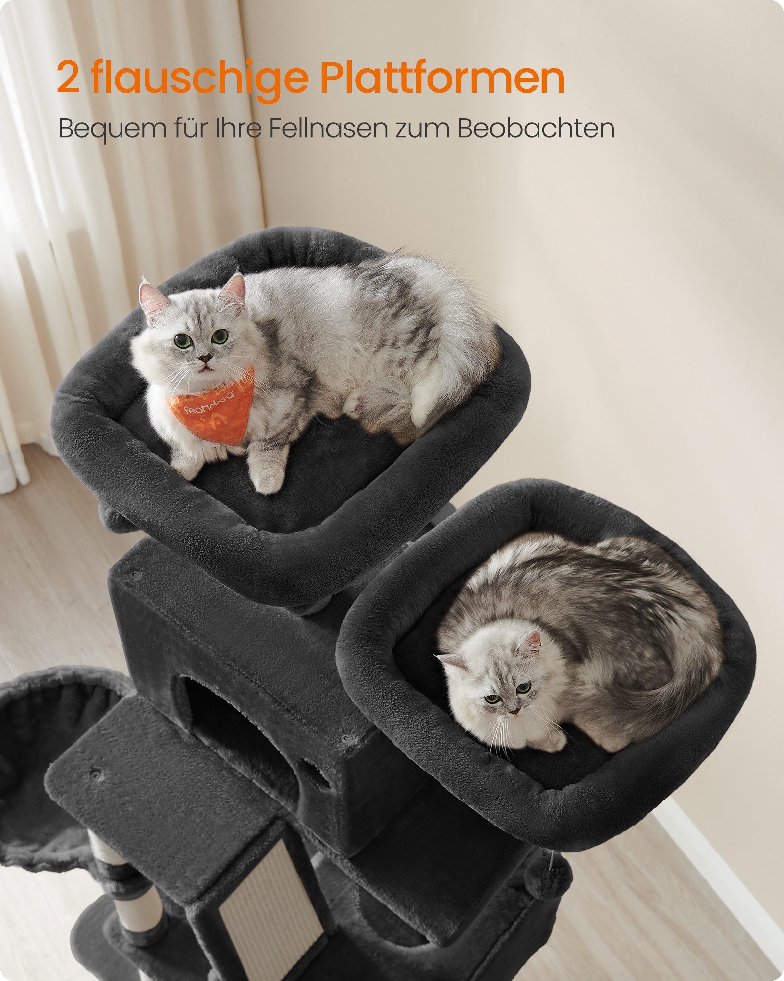 FEANDREA Kratzbaum, Katzenbaum, 168/206 cm(H), mehrstöckig für große Katzen, Kippschutz
