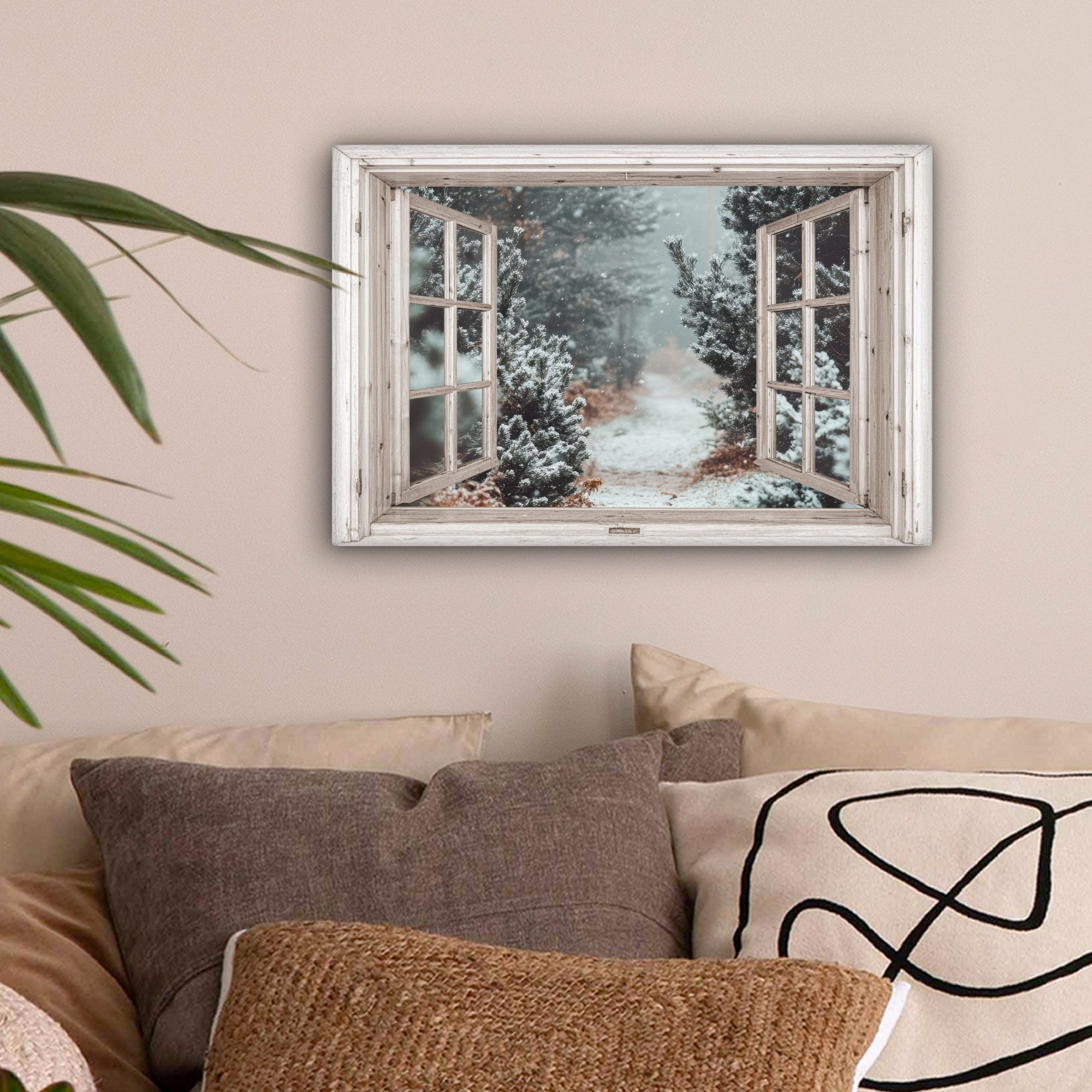 OneMillionCanvasses® Leinwandbild Wald - Winter - Bäume - Natur - Weg - Aus günstig online kaufen