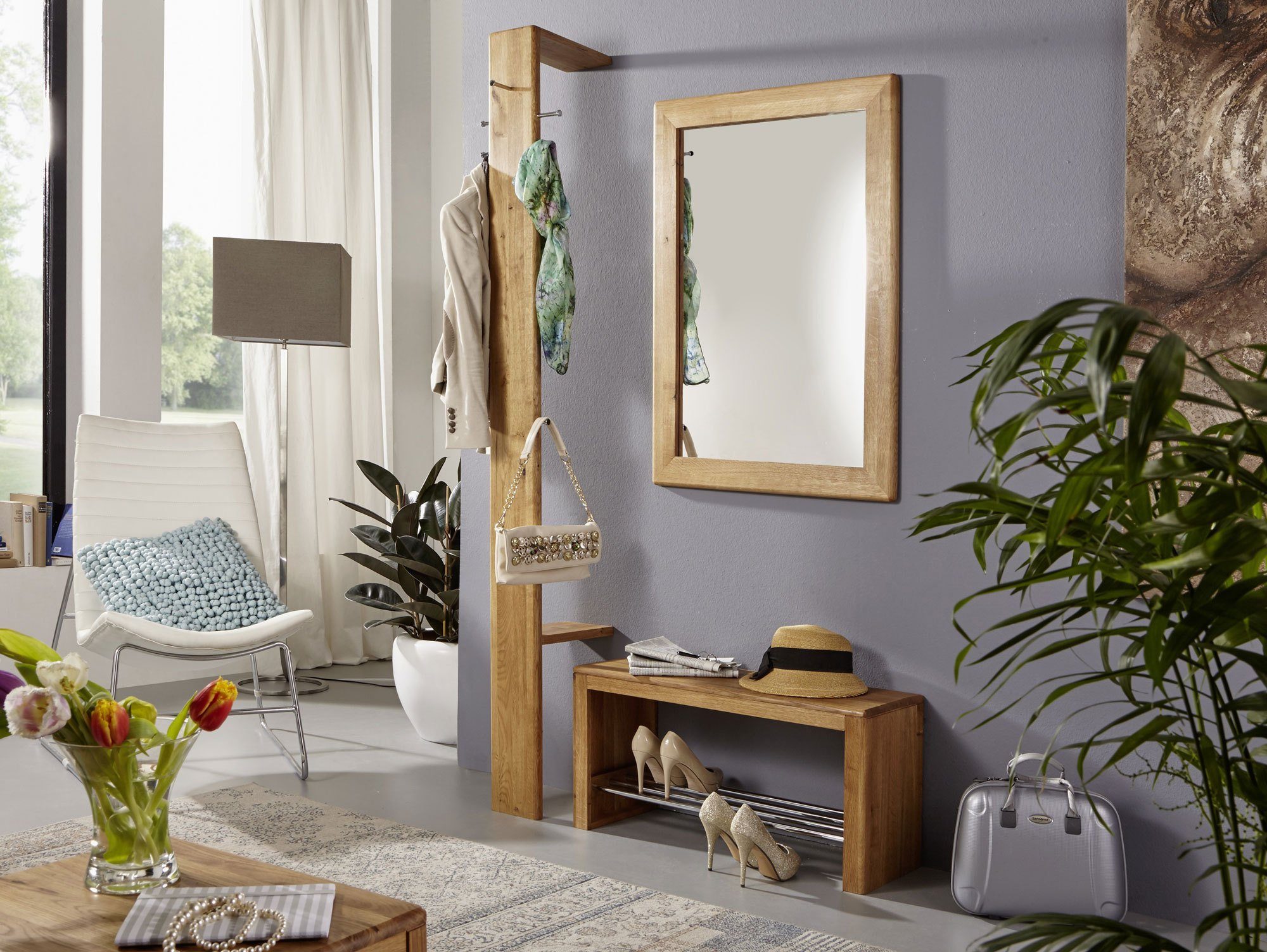 Moebel-Eins Garderobenschrank VERONA Schuhregal, Material Massivholz, Wildeiche geölt