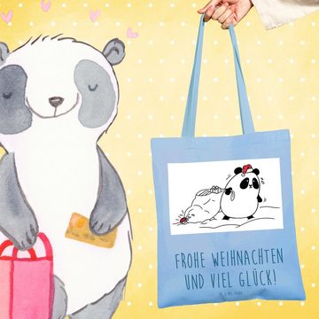 Mr. & Mrs. Panda Tragetasche Panda Weihnachten - Sky Blue - Geschenk, Jutebeutel, Einkaufstasche, (1-tlg), Cross Stitching Griffe