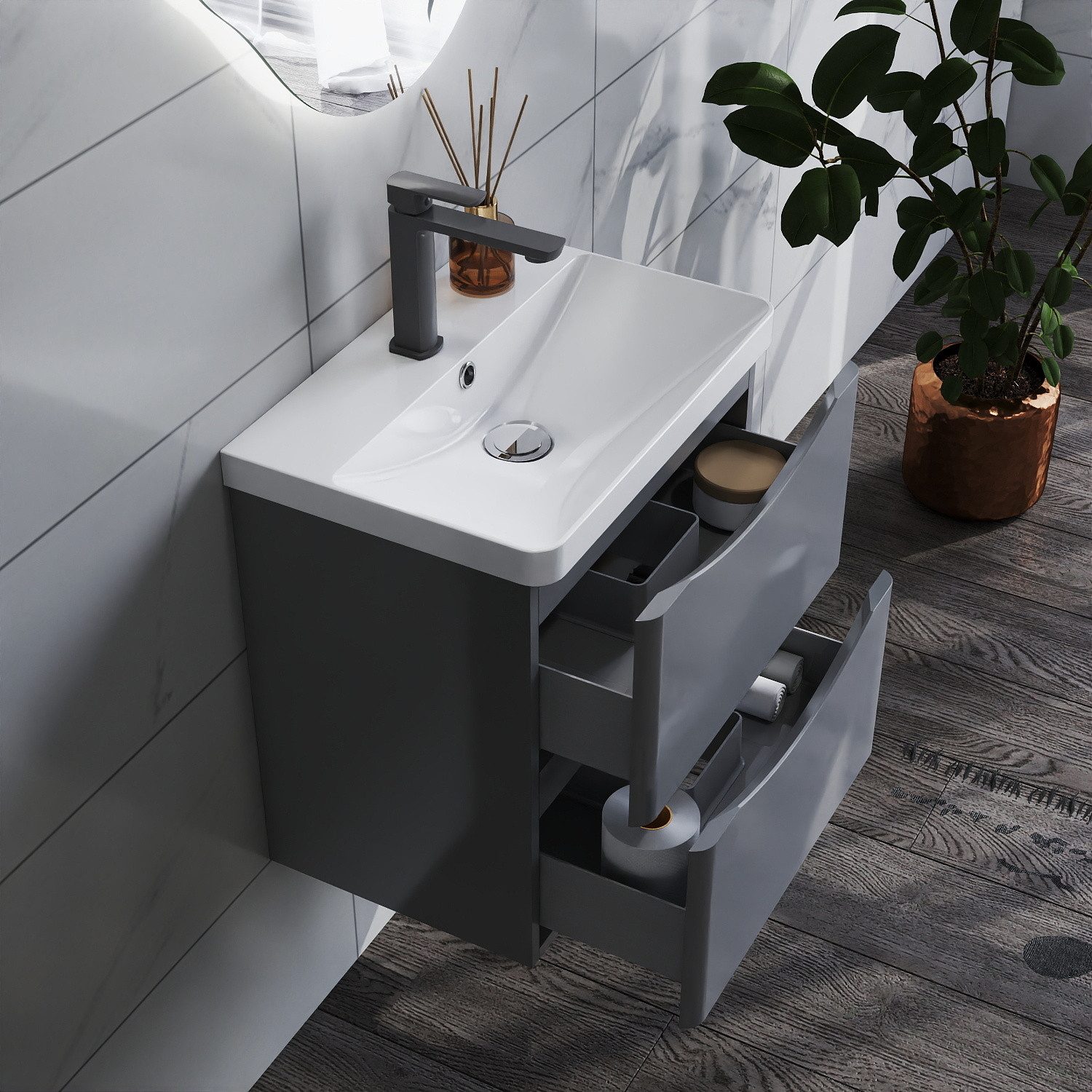 duschspa Waschtisch 50/60/80/100/120 cm Waschbecken mit Unterschrank (Smile günstig online kaufen