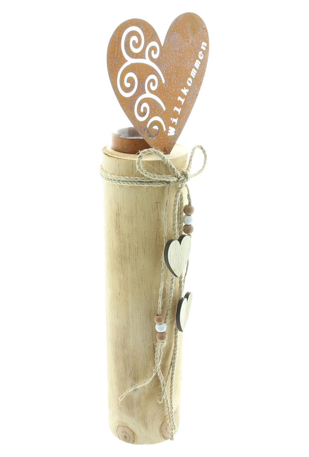 Dekoleidenschaft Bodenwindlicht Windlichtsäule "Herz" aus Holz günstig online kaufen