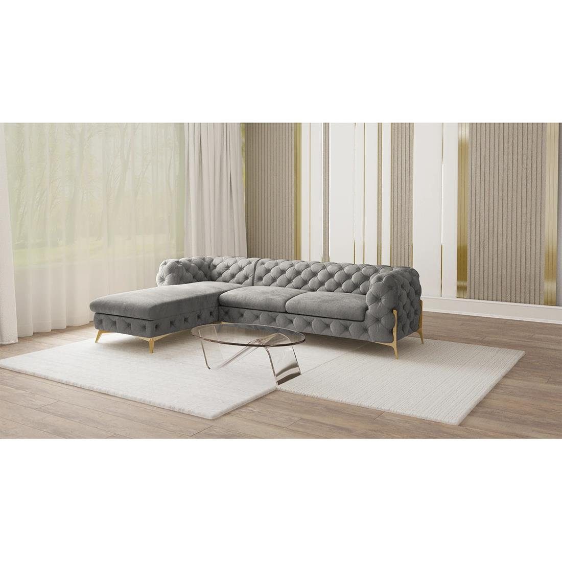 S-Style Möbel Ecksofa Ashley mit Ottomane, Chesterfield mit Goldenen Metall günstig online kaufen