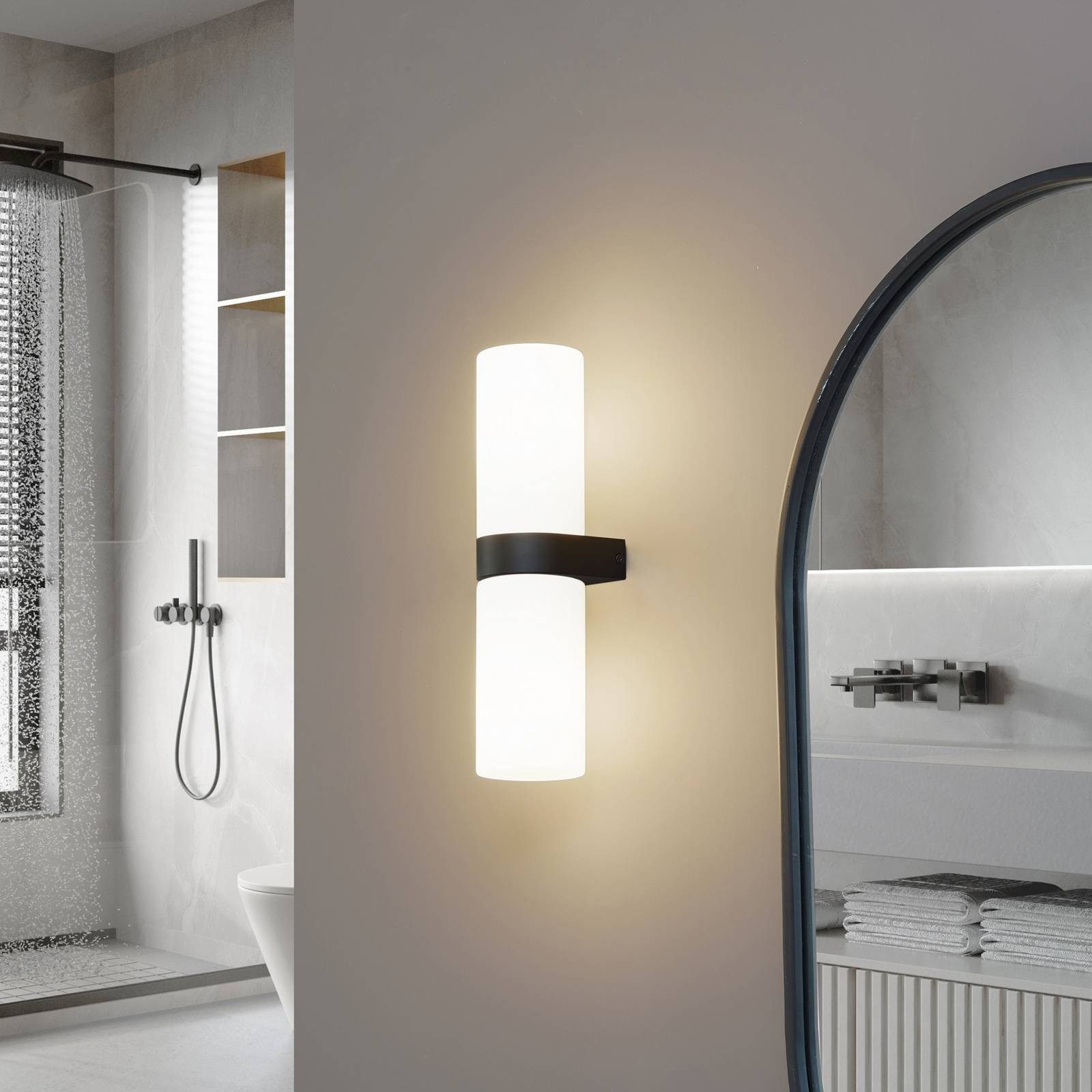 Lucande Wandleuchte Basolo, Weiß IP44, 2 x 10 W LED