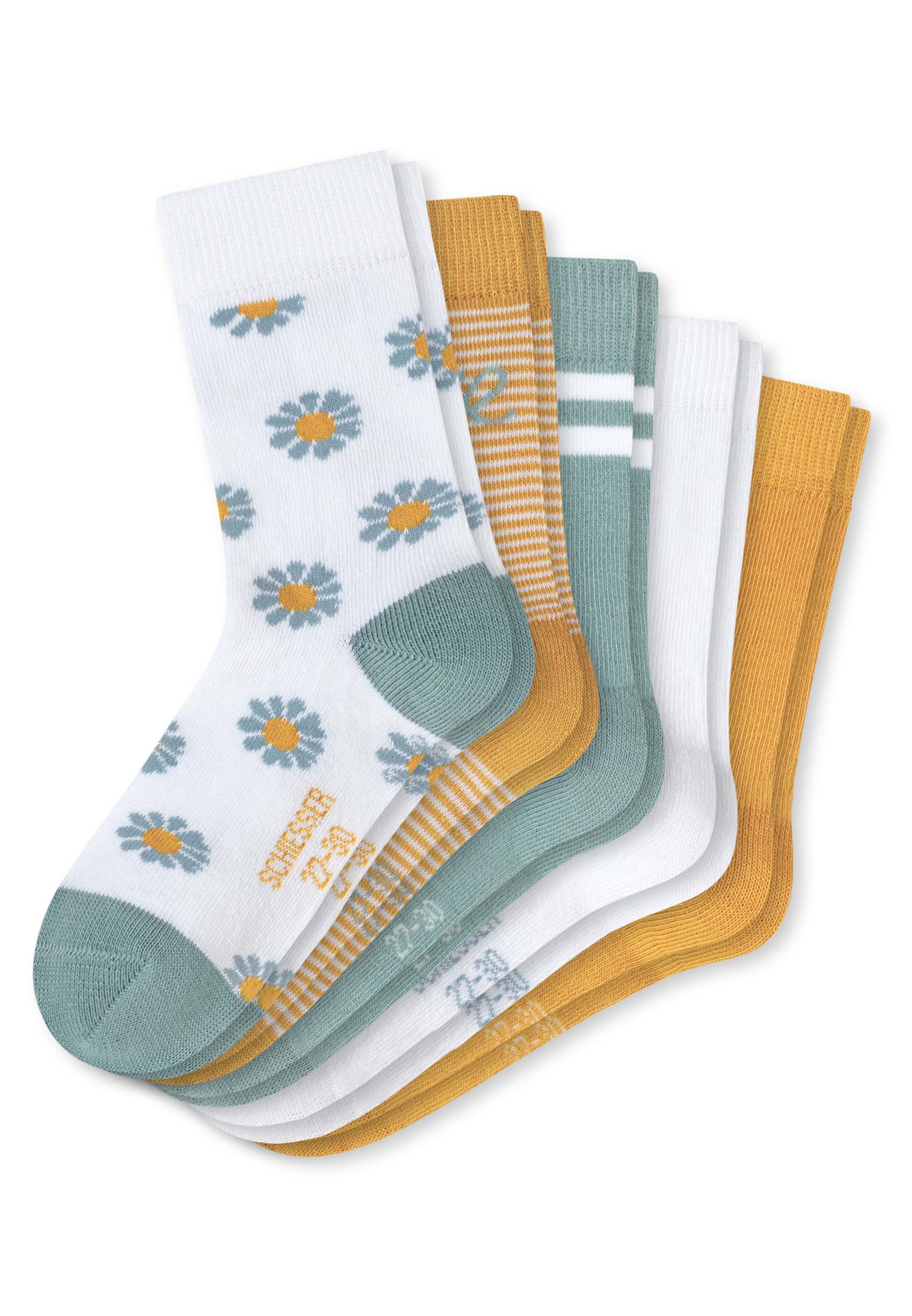 Schiesser Langsocken 5er Pack Blume (Spar-Set, 5-Paar) Kindersocken Mädchen - Baumwolle - Mit handgekettelter Naht 