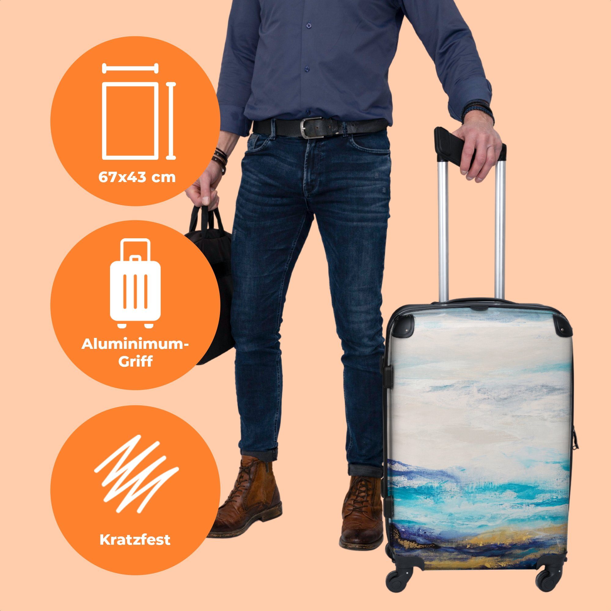 Trolley NoBoringSuitcases.com© Rollen - Blau Reisekoffer 4 Abstrakt - - 4 Rollkoffer 67x43x25cm Große Rollen, Farbe, Aufgabegepäck mit Malerei Koffer -