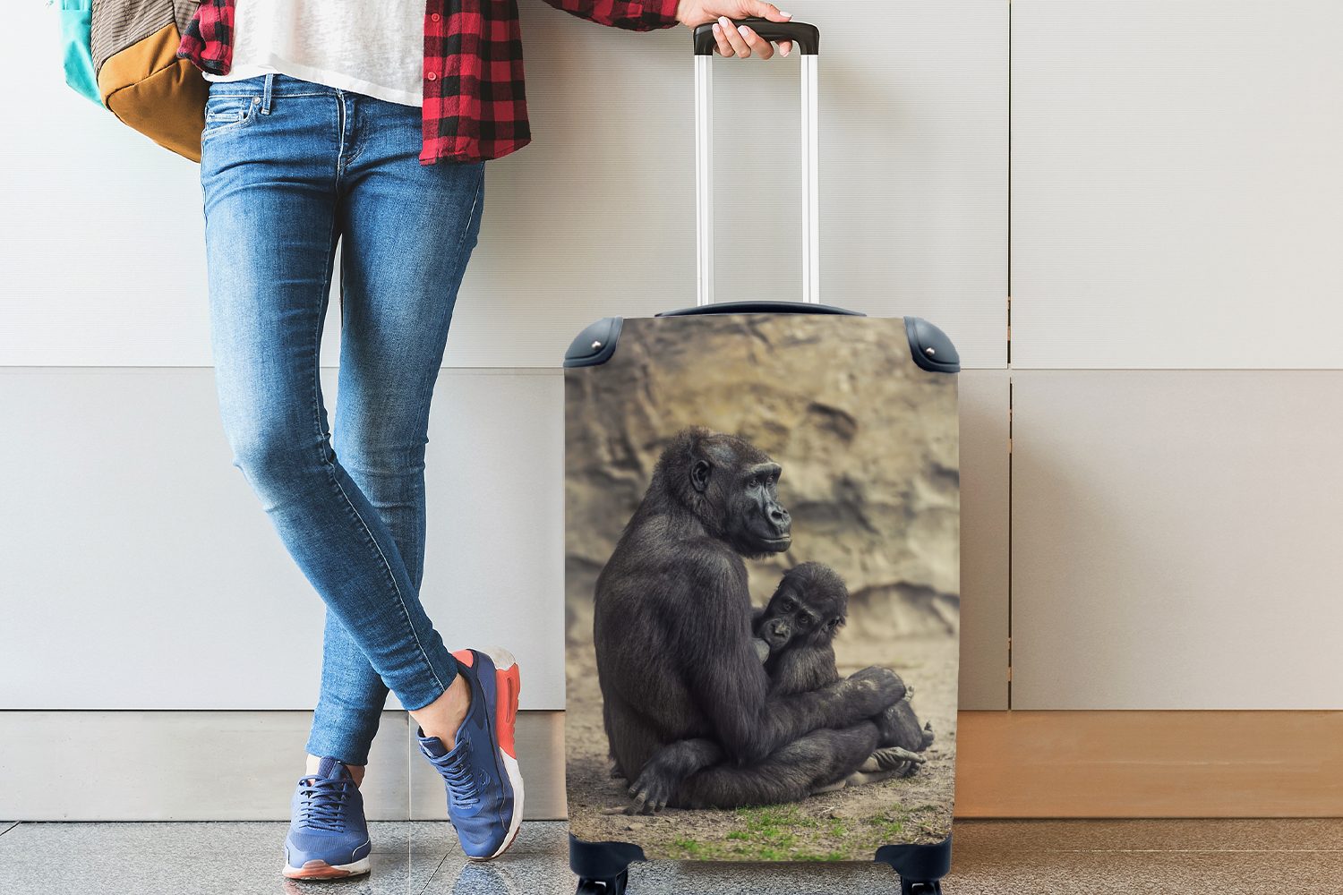 Gorilla rollen, 4 mit Trolley, für Rollen, Reisekoffer Ferien, und Ein Handgepäck sein Handgepäckkoffer MuchoWow Reisetasche Affenbaby,