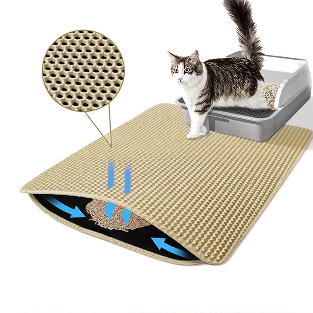 TUWENA Katzentoilette Doppelschicht Katzenklo Matte, Wasserdichte Katzenmatte Katzenklo, Leicht zu reinigen, Rutschfeste Katzenmatte Unterleger Waben Design