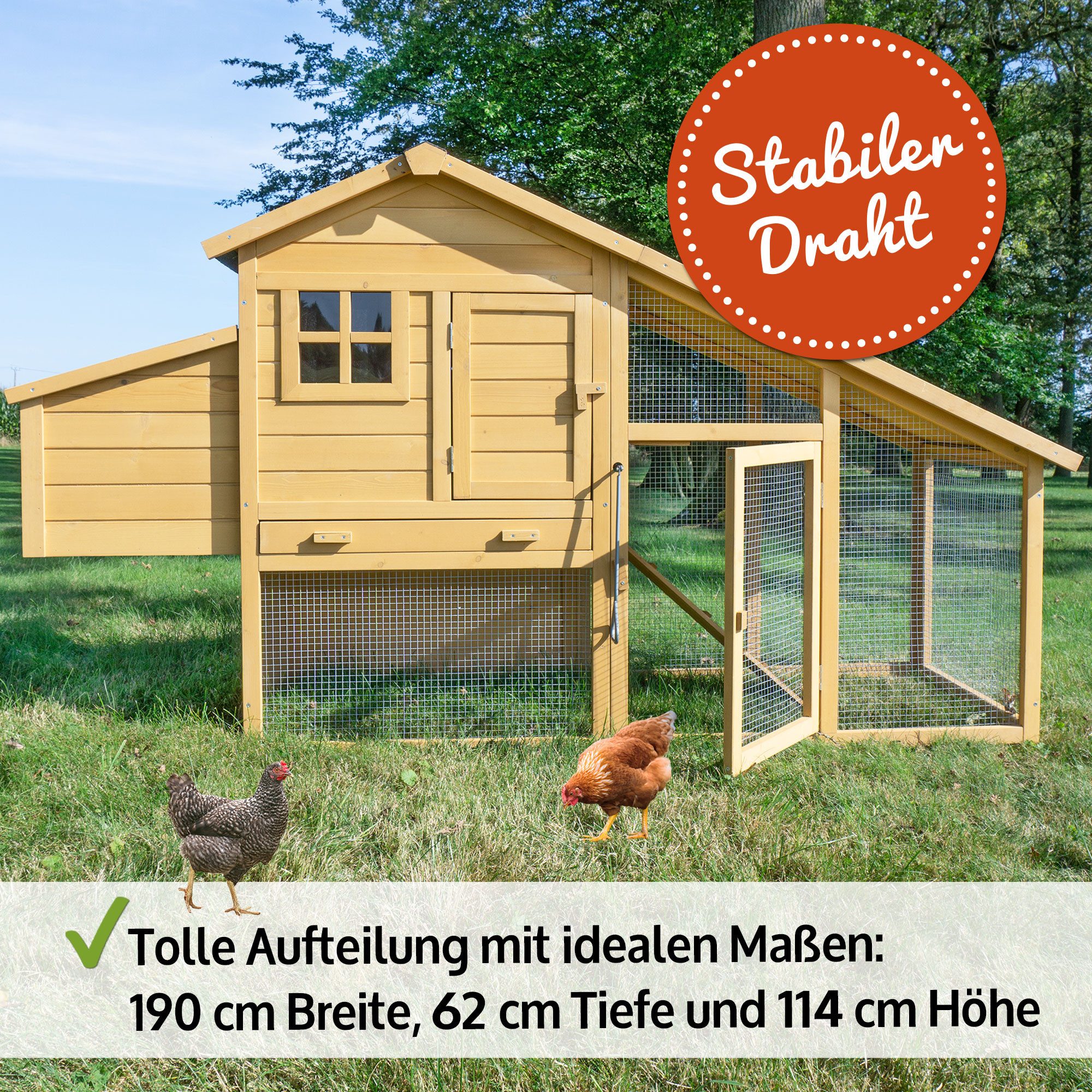 Zooprinz Hühnerstall Komfort mit Auslauf und Nistkasten, Bitumendach, Massives Kiefernholz