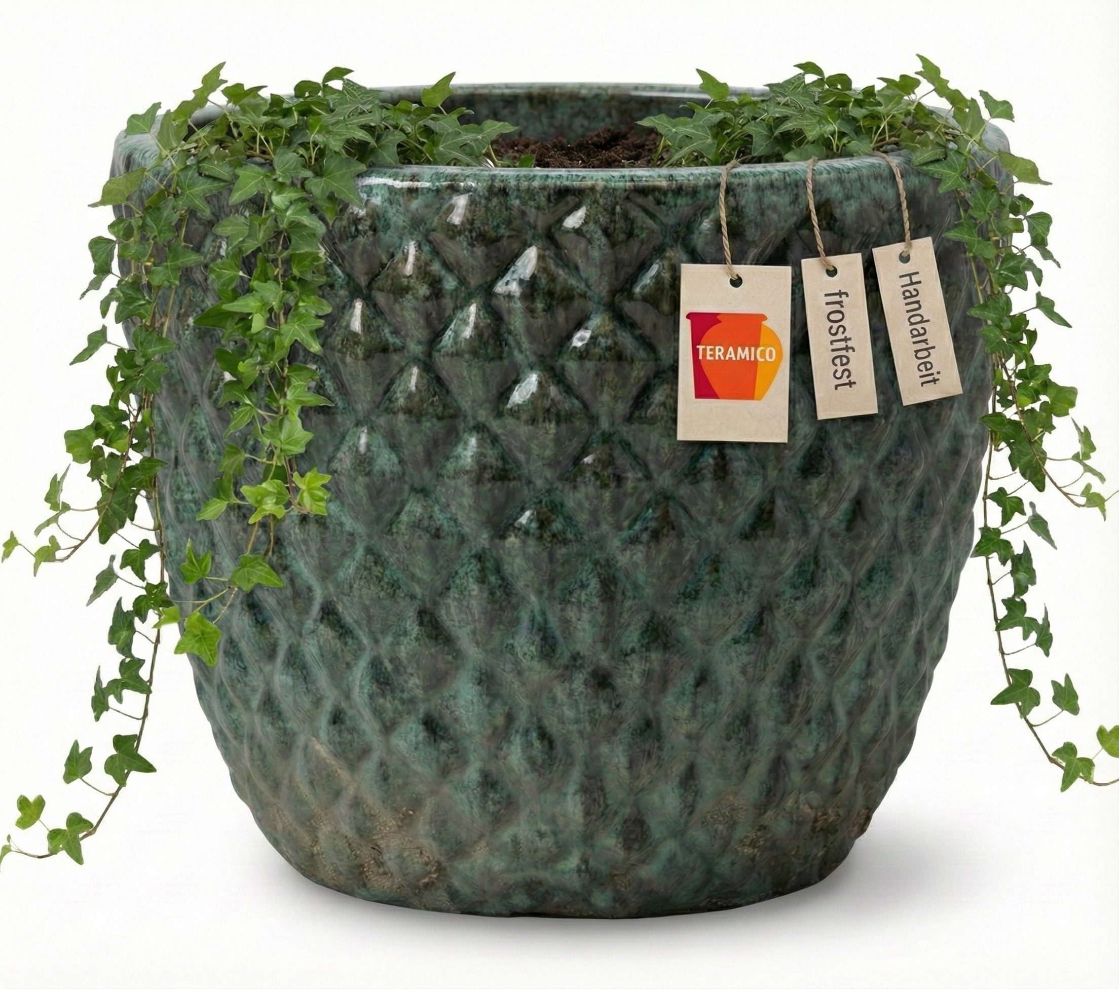 Teramico Blumentopf Pflanzgefäß Keramik "Bubble" Grün – Struktur & Frostfest (1 St), Frostfest, UV-Fest
