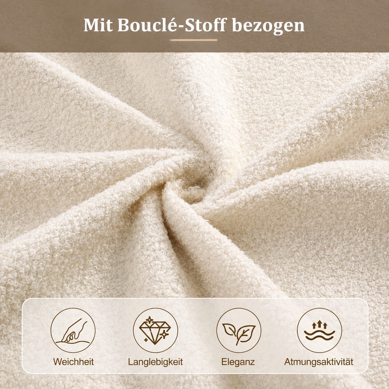i@home Polsterbett Doppelbett mit Hydraulik-Bettkasten und Lattenrost (gepolstertes Kopfteil aus Bouclé in Beige, 1-tlg., 140x200/160x200 cm), Stauraumbett für  – Bild 3 von 5