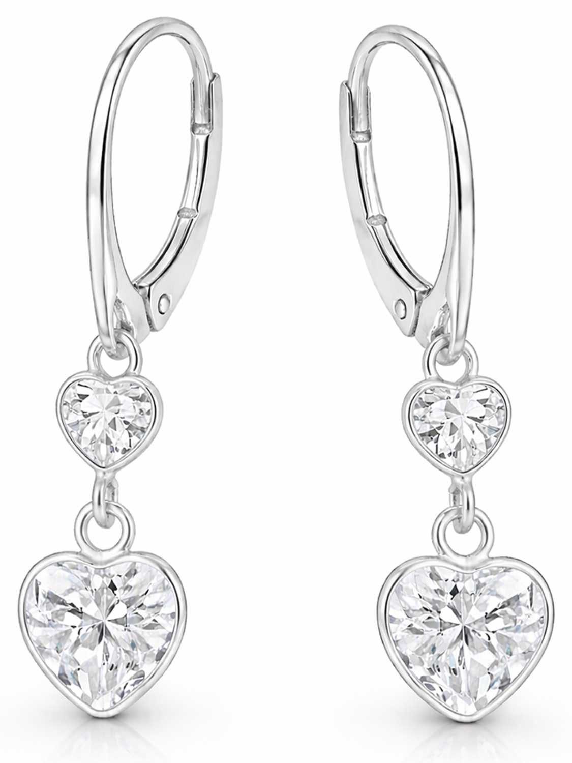 Goldene Hufeisen Paar Ohrhänger Zirkonia Herz Herzchen Brisur Ohrringe aus 925 Sterling Silber (1 Paar, inkl. Etui), Damen Mädchen Hängeohrringe