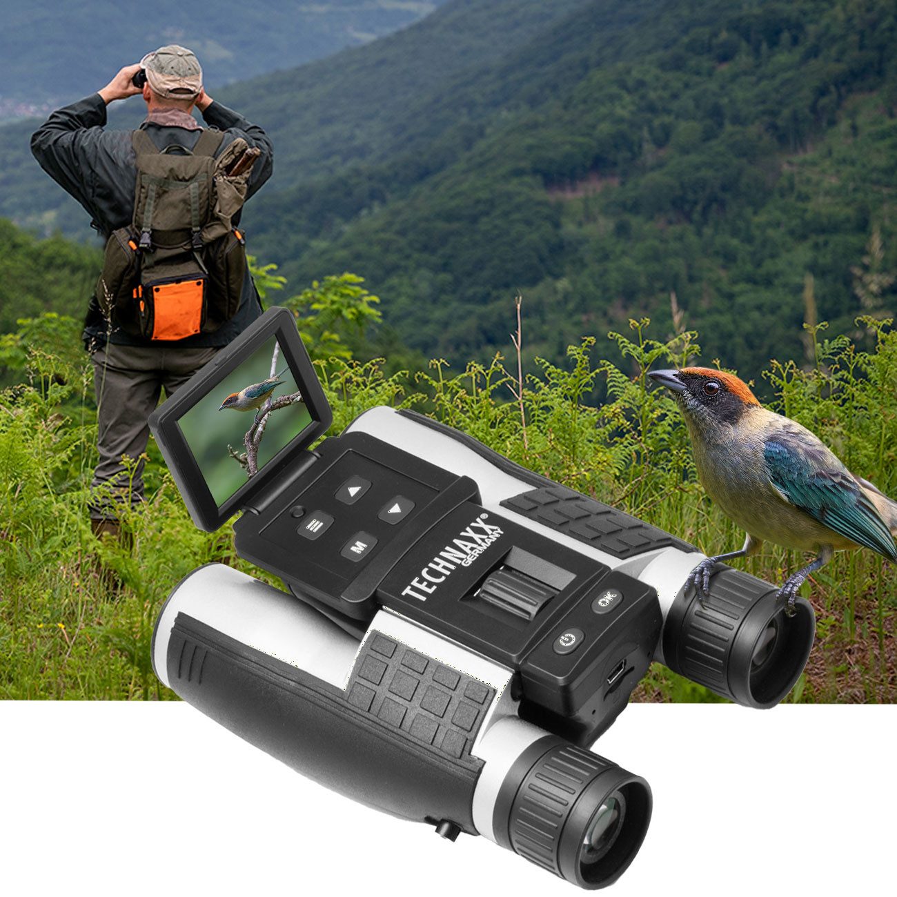 Technaxx Full-HD Kamera-Fernglas 5 MP, 2" IPS Display, 4x Zoom, USB Fernglas (Digitales Fernglas mit Full-HD-Kamera, 2" IPS-Display & 4-fach Zoom)