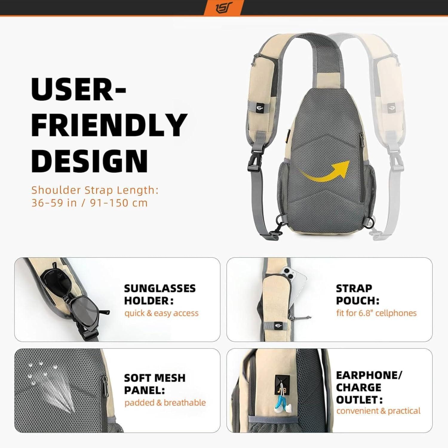 LuxusKollektion Minirucksack Brusttasche Sling Crossbody Klein Herren Damen Outdoor Urbanx7-beige