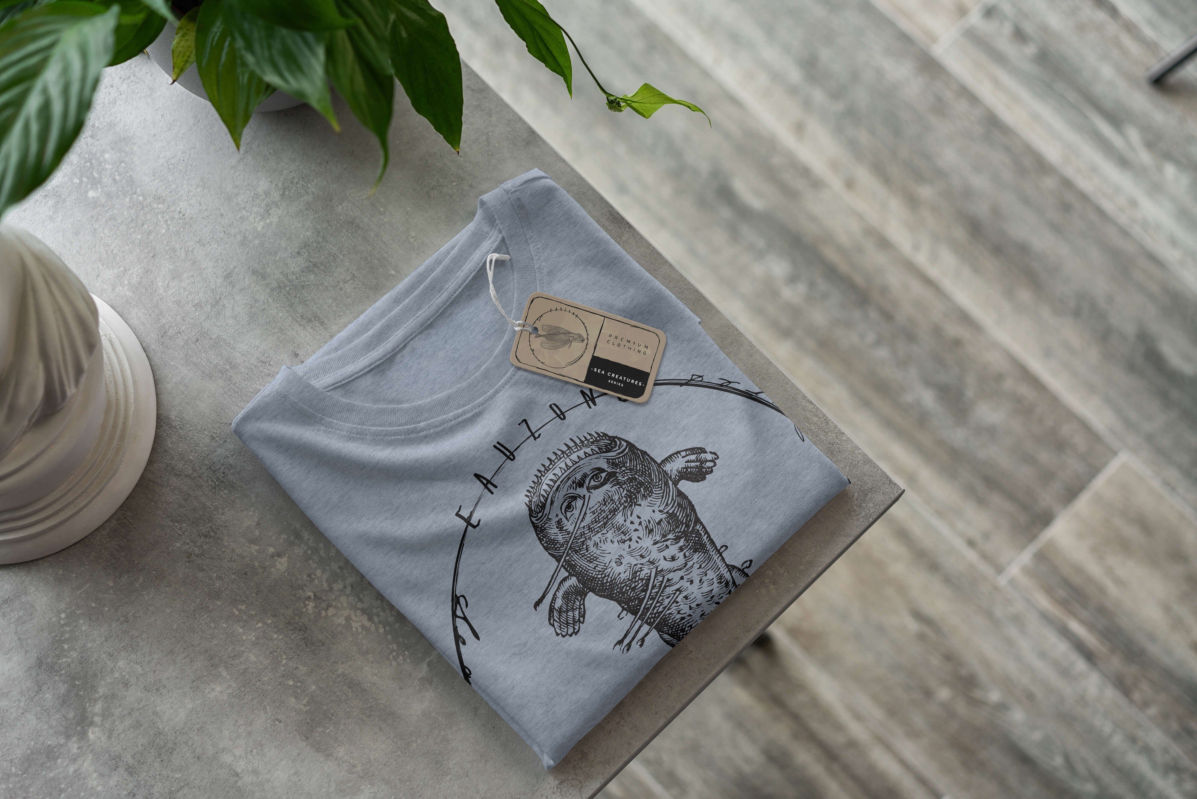 Tiefsee T-Shirt - Sea Denim Schnitt Serie: 073 Art Creatures, und Sinus Struktur Fische / sportlicher Stonewash feine Sea T-Shirt