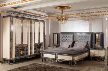Casa Padrino Kleiderschrank Luxus Barock Schlafzimmerschrank Beige / Schwarz / Gold - Prunkvoller Massivholz Kleiderschrank im Barockstil - Barock Schlafzimmer & Hotel Möbel - Edel & Prunkvoll